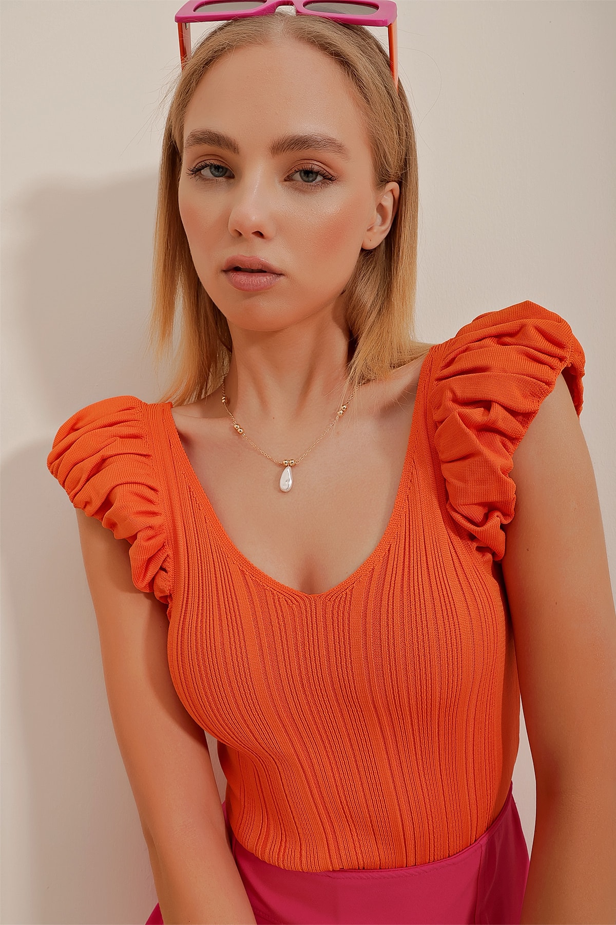 Trend Alaçatı Stili Bluse Orange Regular Fit