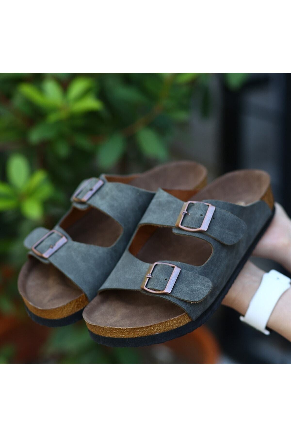 Rıno Haki Yeşil Nubuk Kadın Terlik