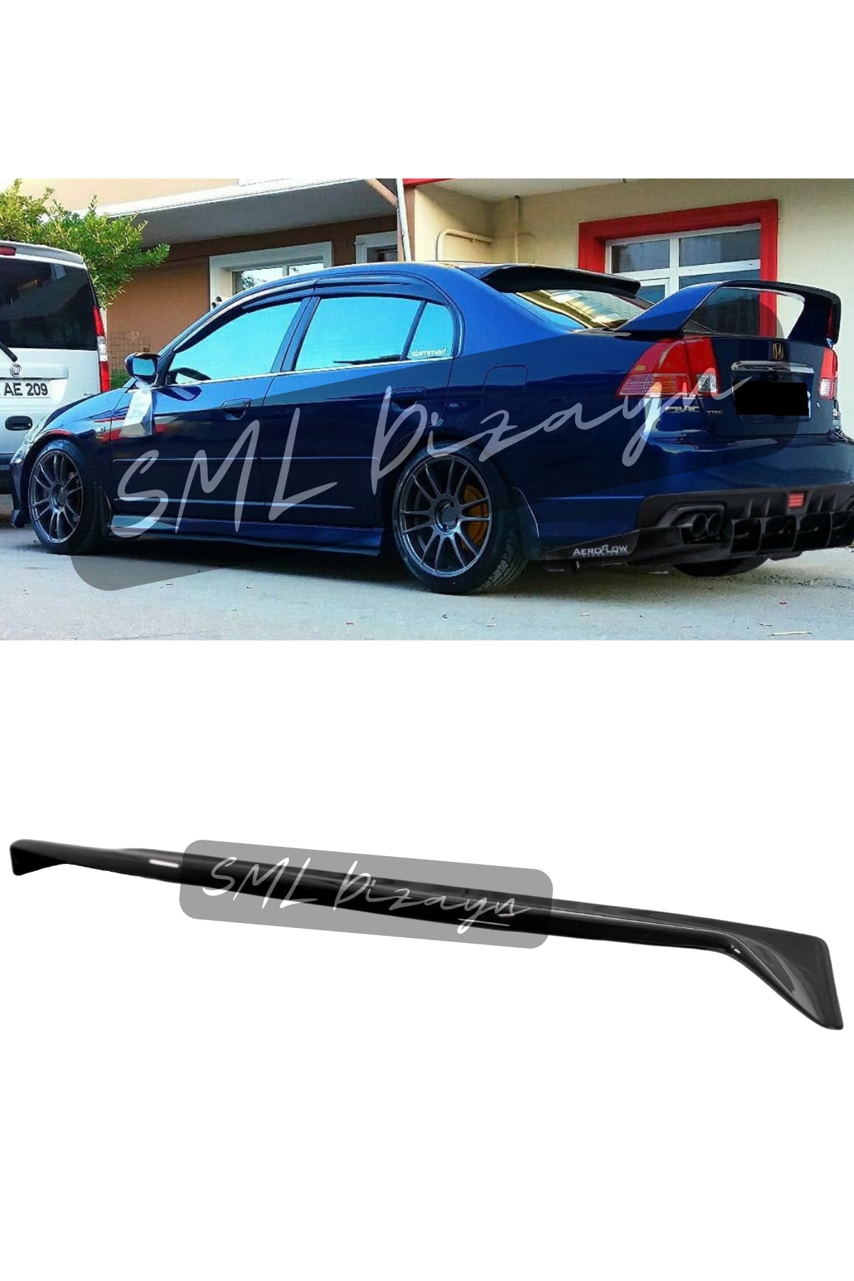 Vtec Rear Wing SML Dizayn Honda Civic Vtec 2 Cam Üstü Spoiler Plastik Civic Vtec2 Arka ...