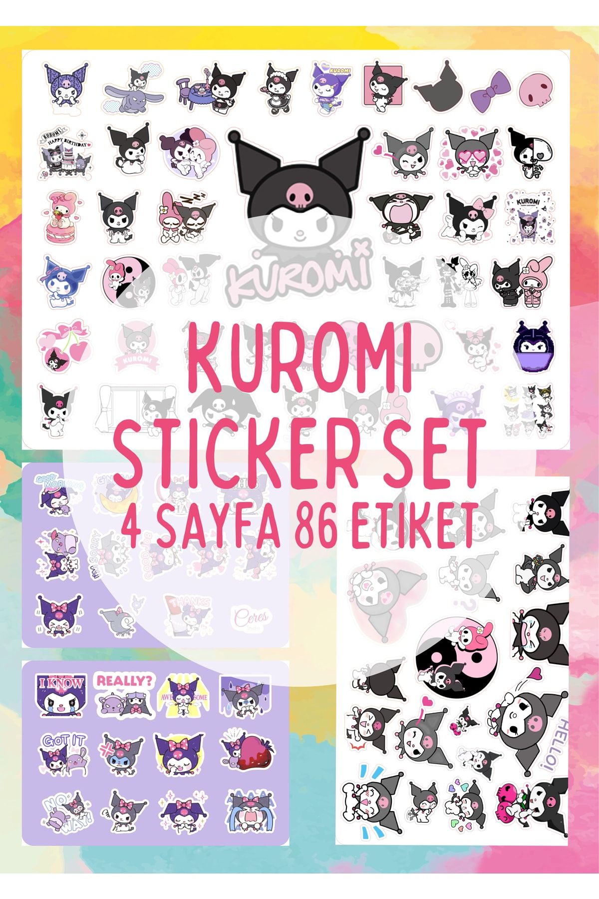 Kuromi Sticker Etiket Seti - Laptop Telefon Notebook Defter (12 Adet)