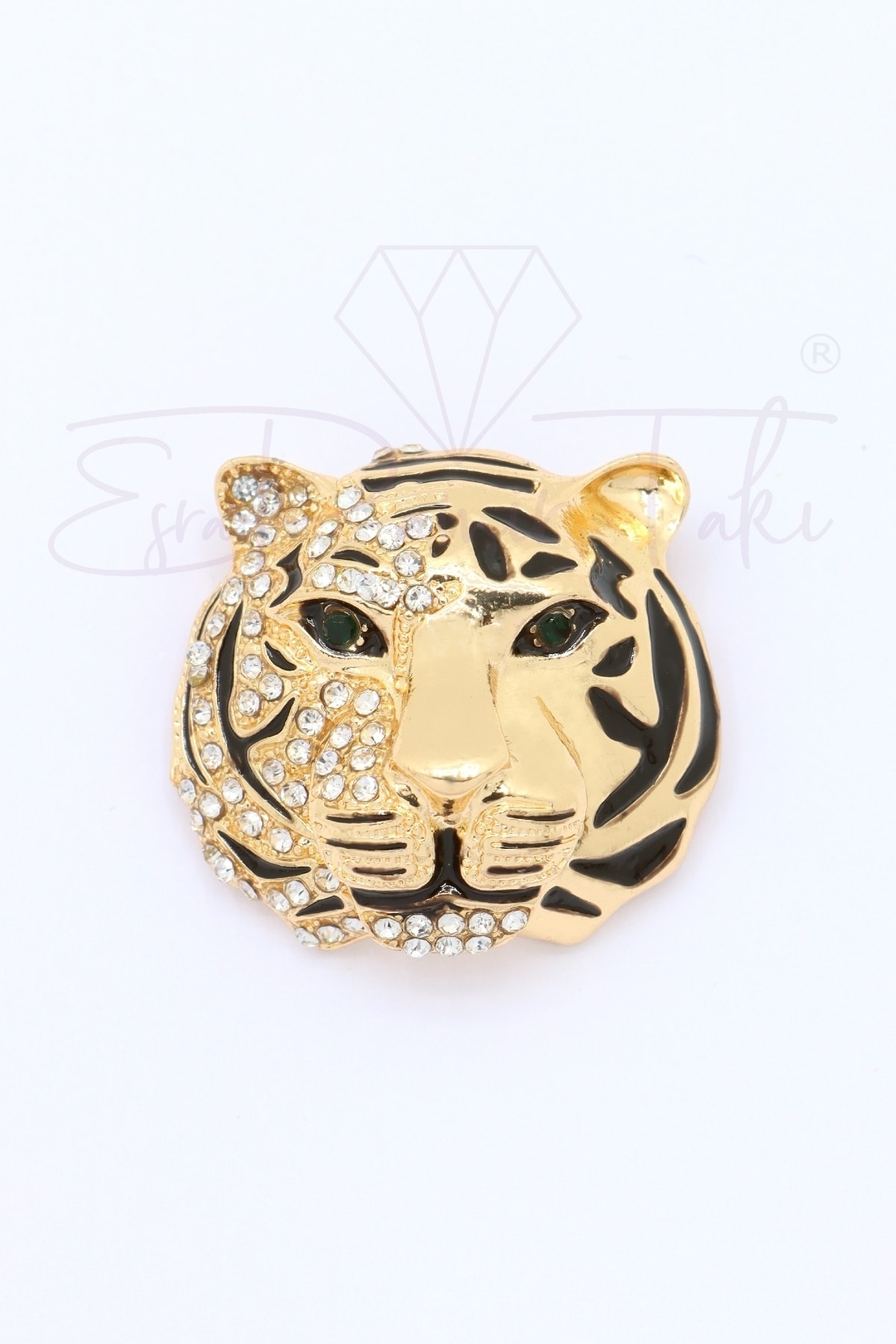 Gold Color Tiger Brooch with Zircon Gemstone