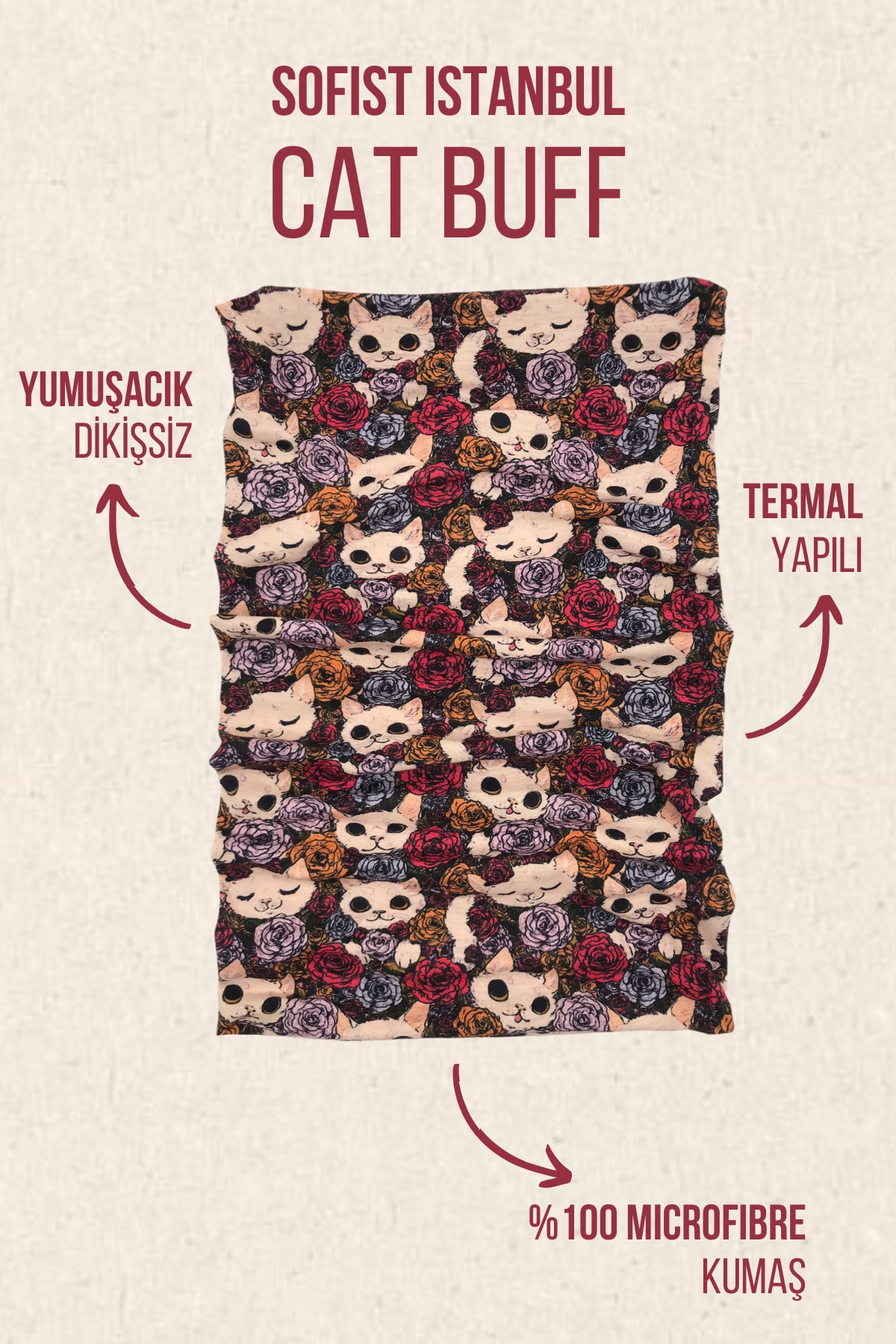 Cat Buff Multifunctional Seamless Cat Patterned Neck Collar/Bandana/Paphos