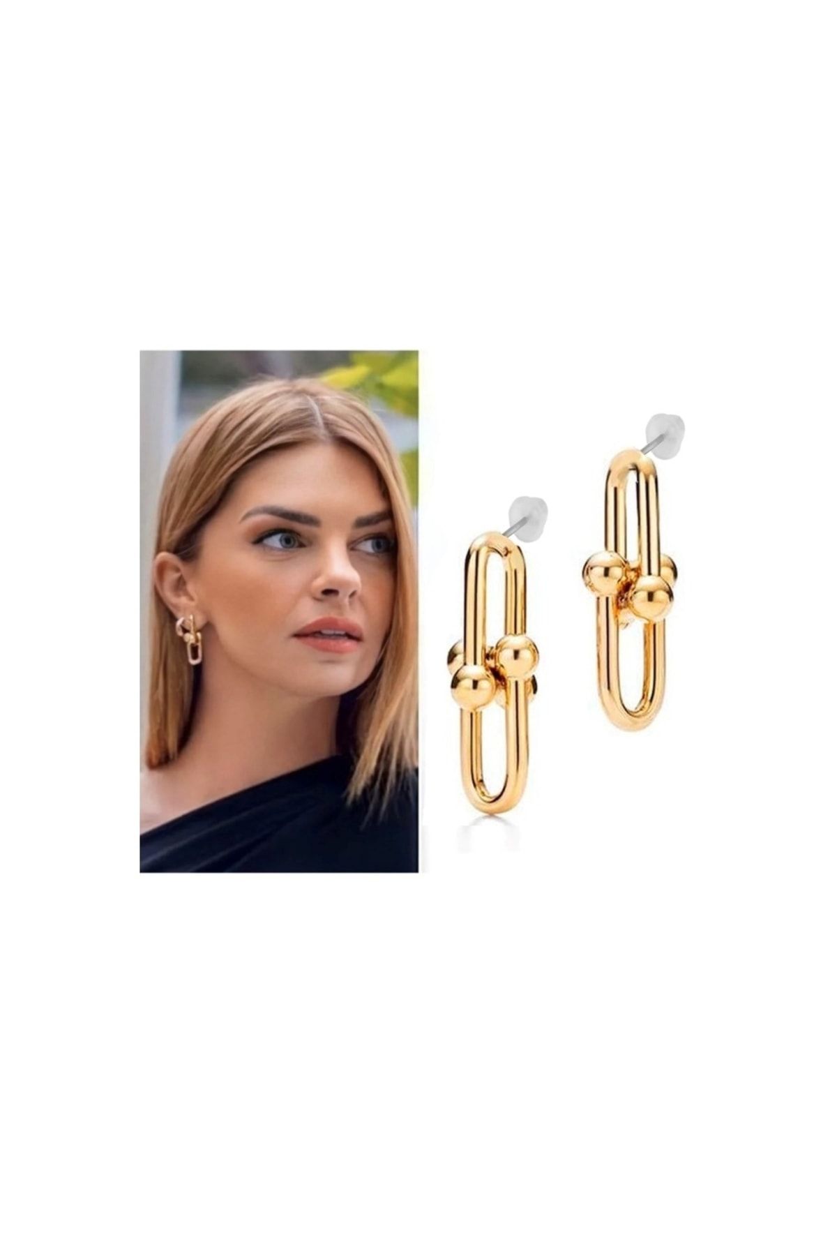VALE EVA Altın Kaplama Kısa İkili Tiffany Blanca Gold Küpe