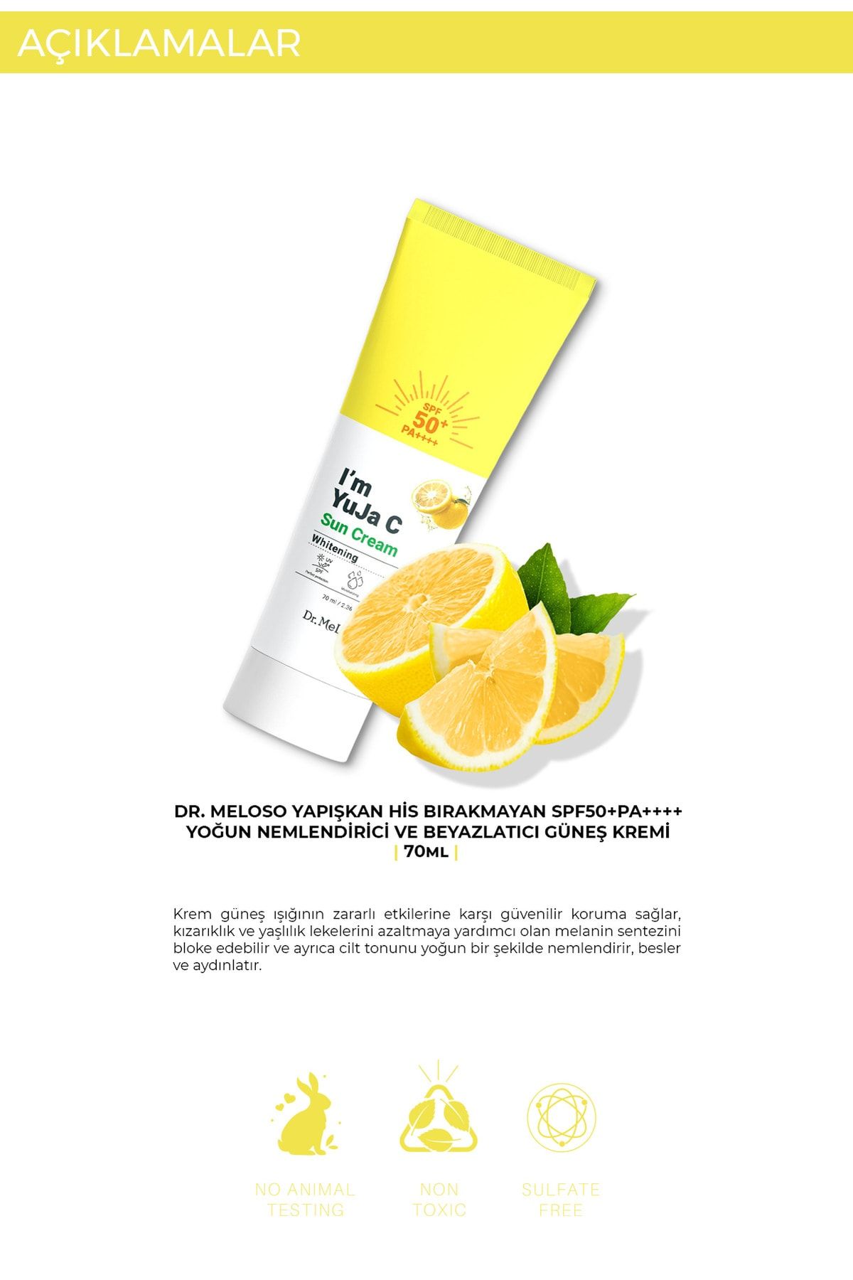 کرم ضد آفتاب مرطوب کننده و روشن کننده I'm Yuja C SPF50+ PA+++ 70ml DR. MELOSO