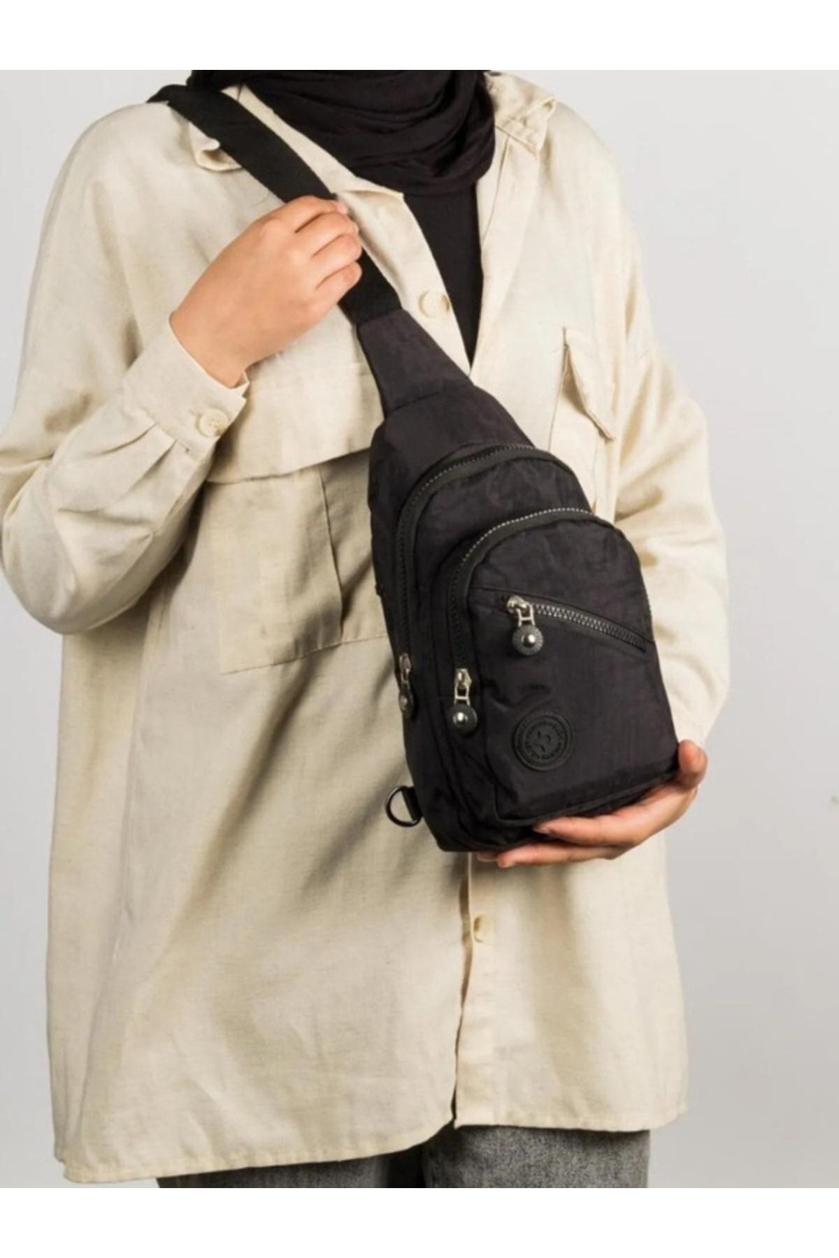 Unisex Siyah Su Geçirmez Bel Omuz Ve Spor Çanta Günlük Bodybag Çift Yön
