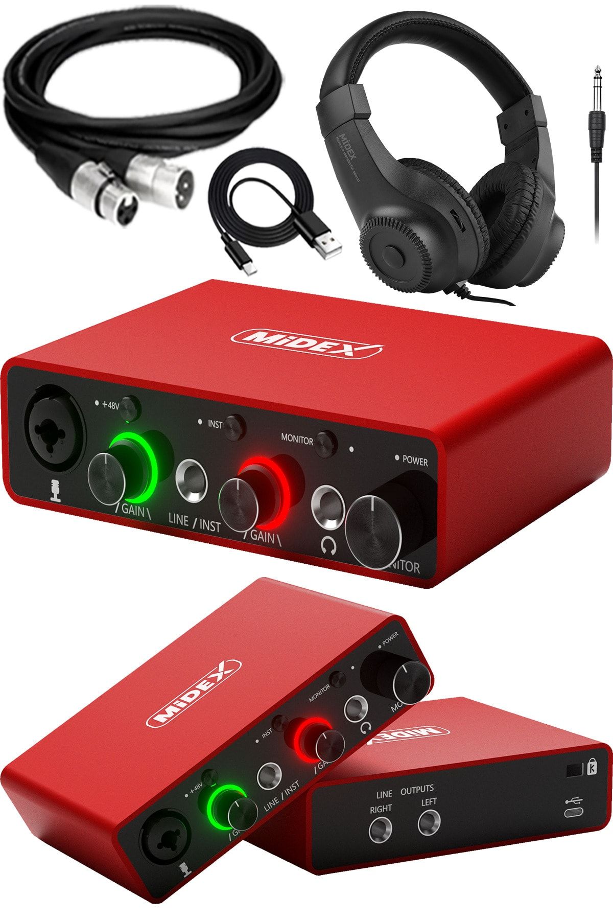 Midex-بطاقة صوت استوديو Glx-700rd-h 2 مدخل 2 مخرج 24 بت/192 كيلو هرتز (تشمل سماعة الرأس والكابل) 2
