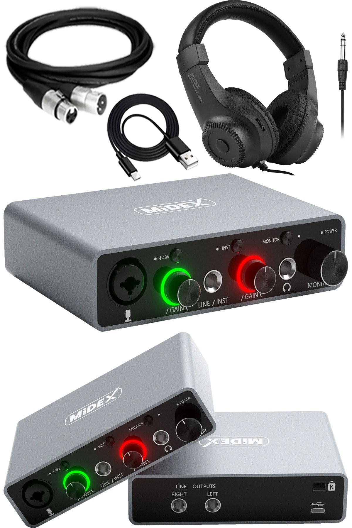 Midex Glx-700gr-h Usb Stüdyo Ses Kartı 2 Giriş 2 Çıkış 24bit/192khz (kulaklık Ve Kablo Dahil)