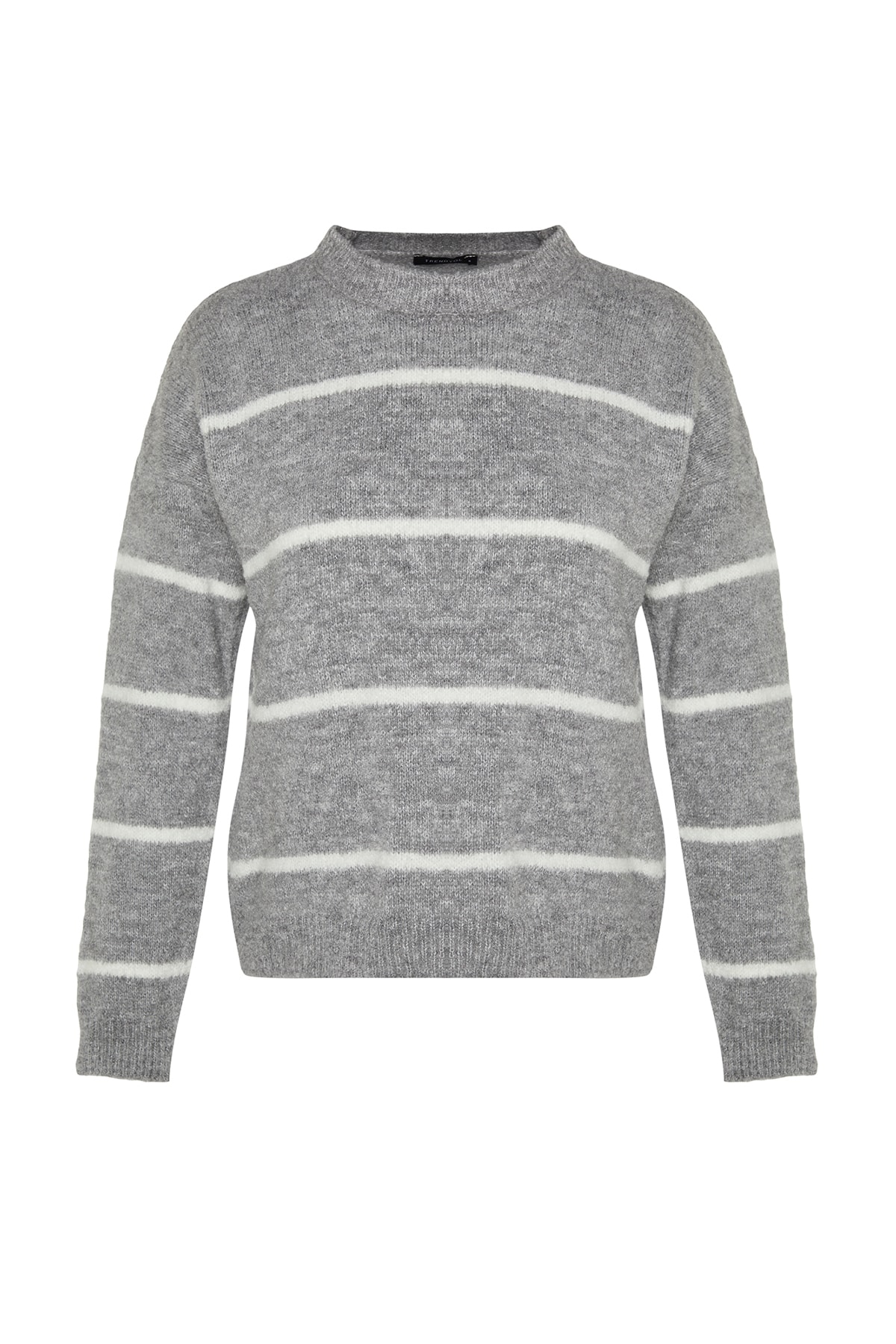 Trendyolmilla  Gri Çizgili Geniş Kalıp Dokulu Triko Kazak TWOAW23KZ01863 - Görsel 6