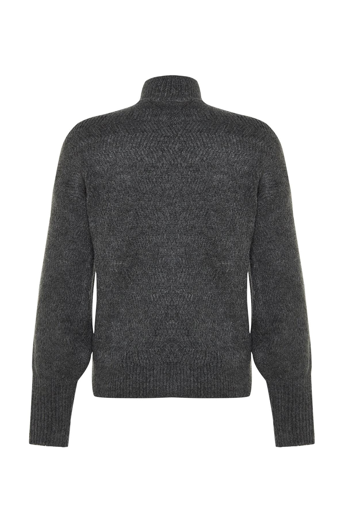 Trendyol Collection-Pulover din tricotaj antracit cu textura moale - Detaliu mâneci, TWOAW21KZ0204 7