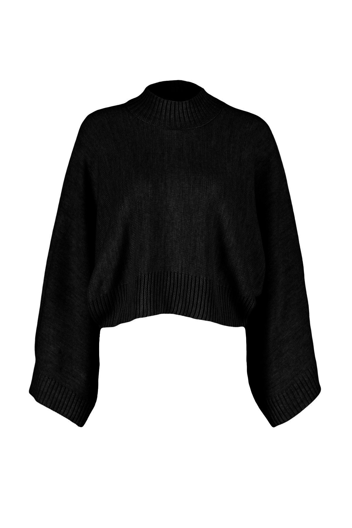 Trendyol Collection-Fekete széles szabású denevérujjú kötöttáru pulóver TWOAW23KZ01838 9