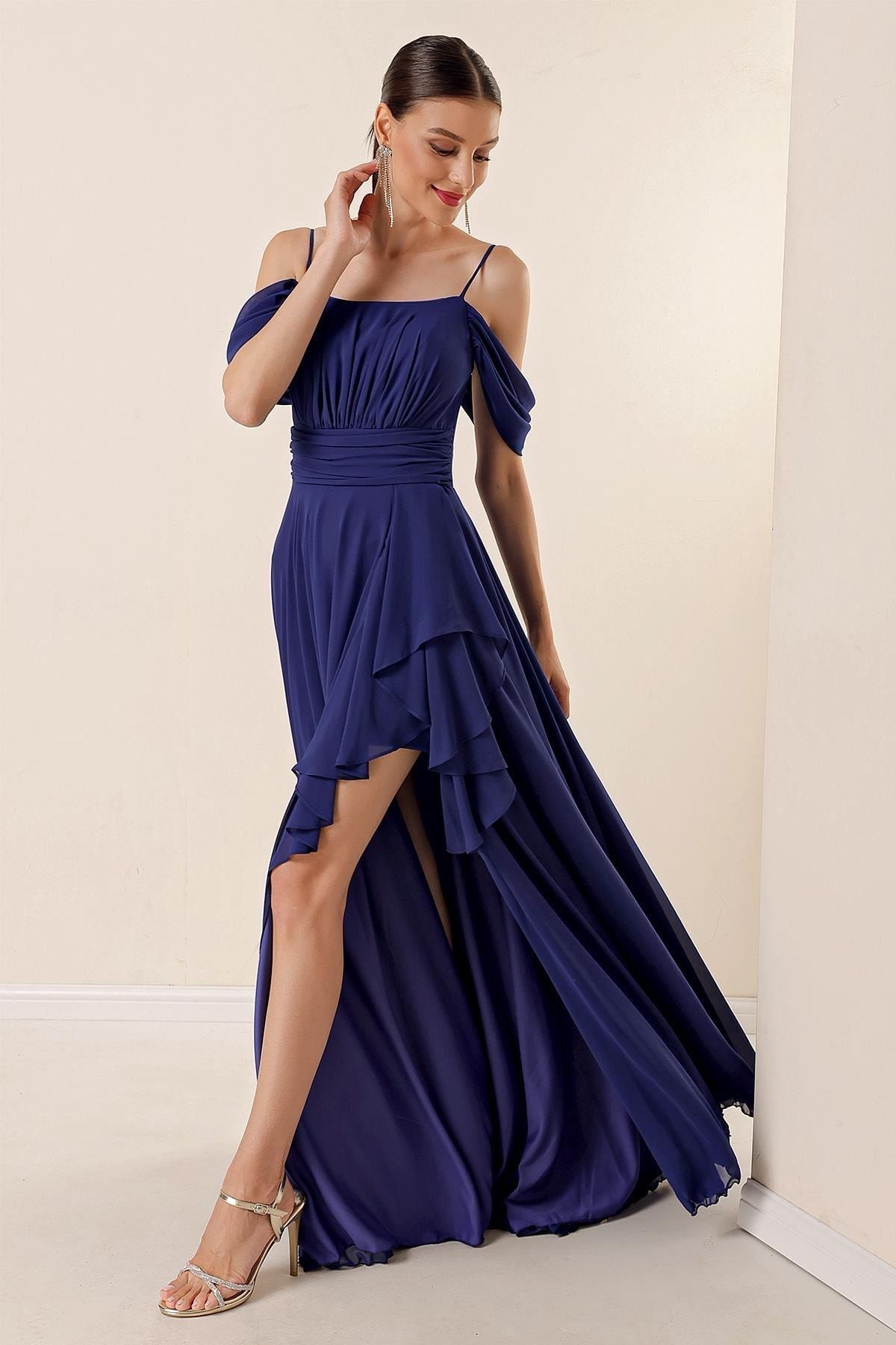 Dark blue chiffon dress discount