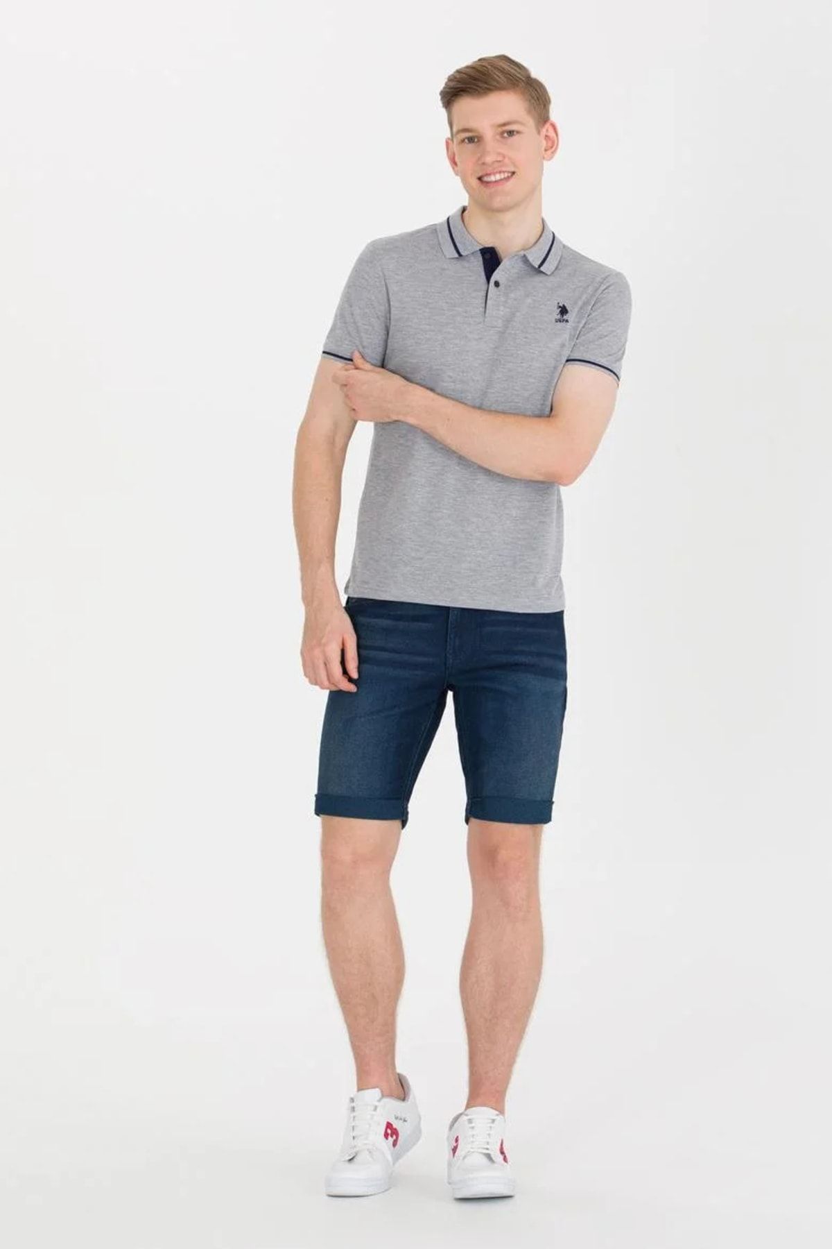 تی شرت یقه پولو خاکستری مردانه تیشرت ملانژ U.S. Polo Assn.