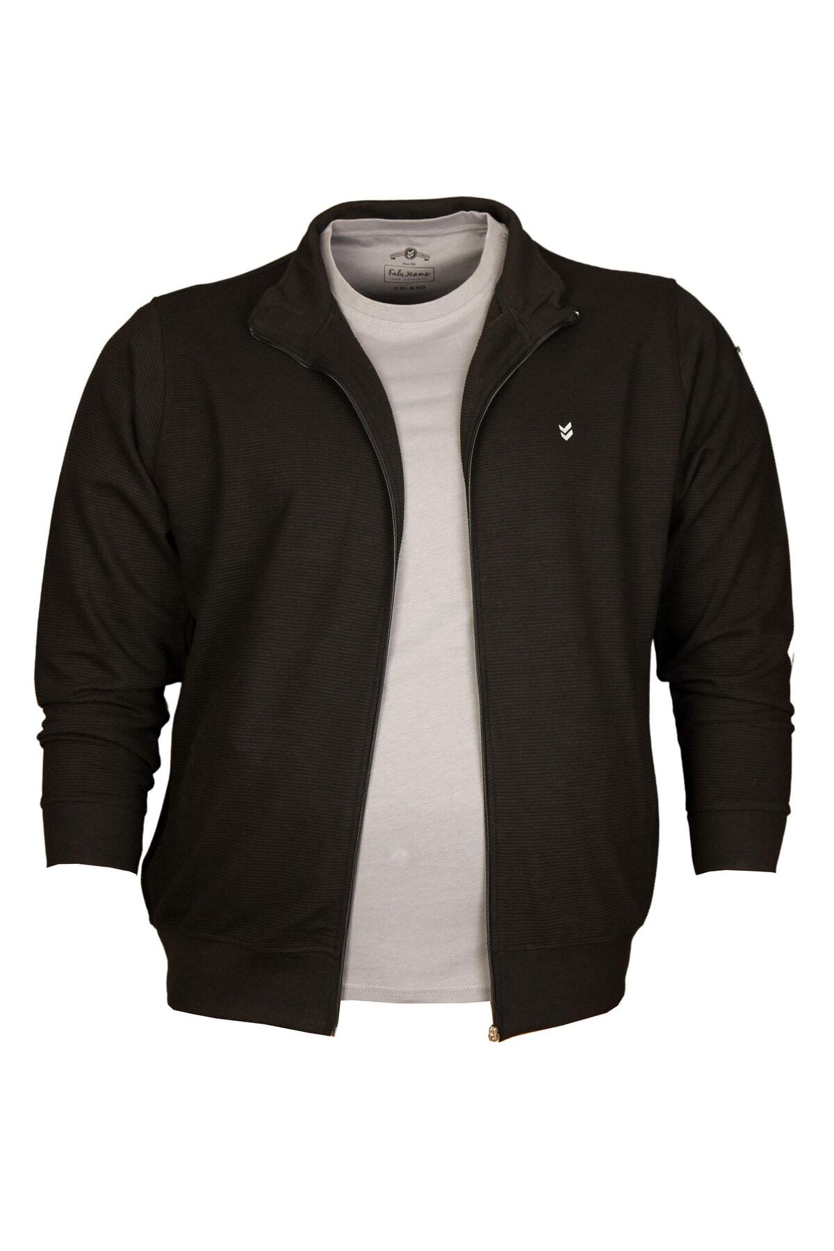 FaLa Jeans Büyük Beden Fermuarlı Penye Hırka 61008 Siyah