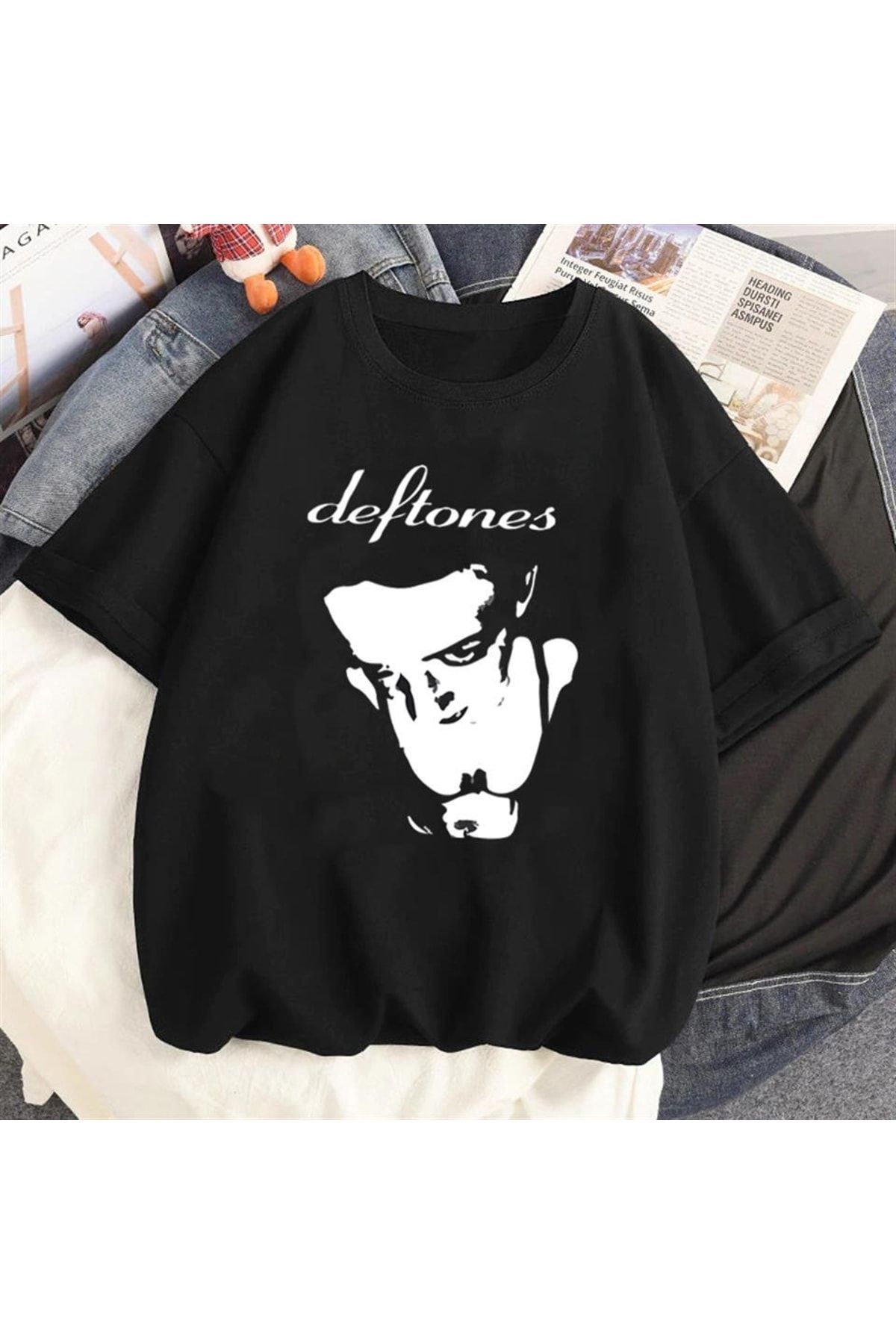 Touz zolid wear Deftones Printed Black Unisex Oversize T-shirt - Trendyol