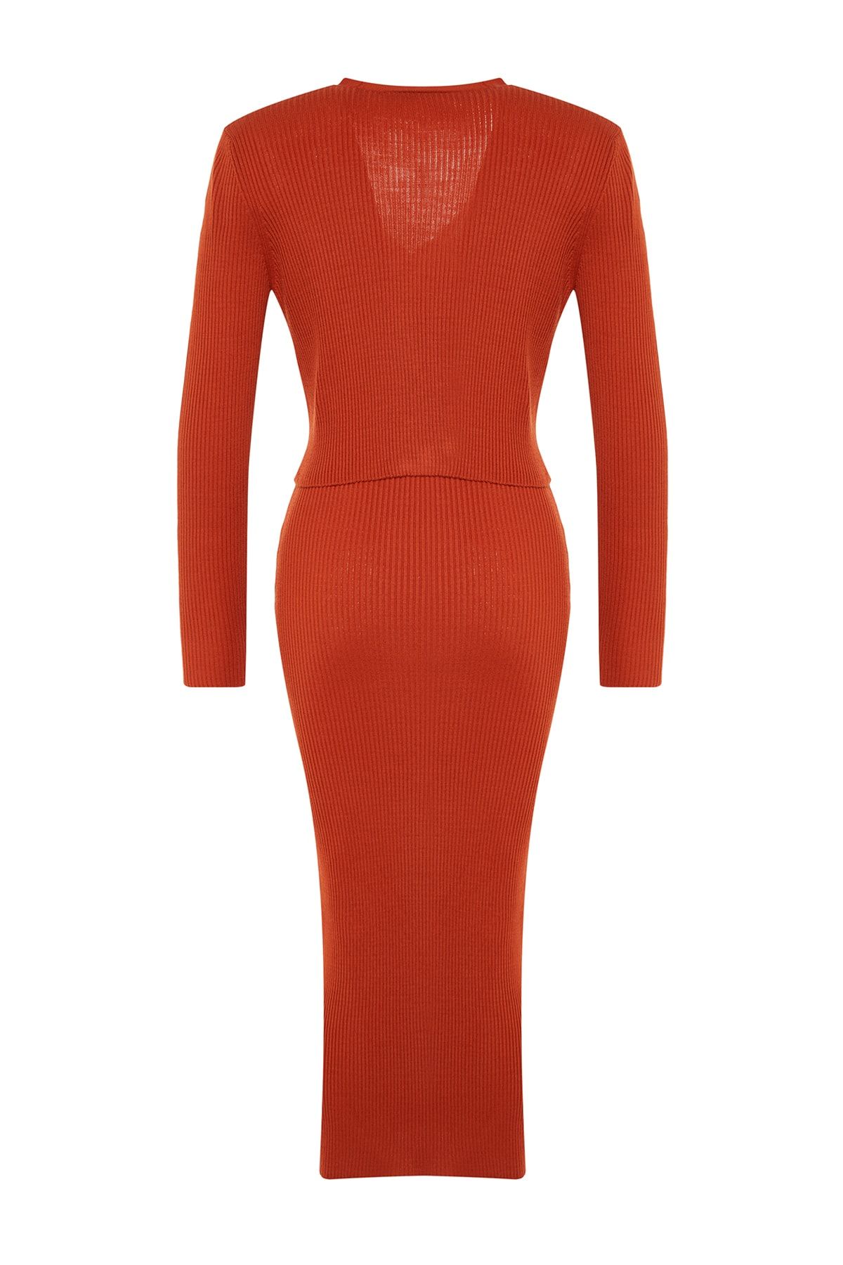 Trendyol Collection-Midilanges Set aus ziegelfarbener Strickjacke und Kleid - TWOSS21EL0208 8