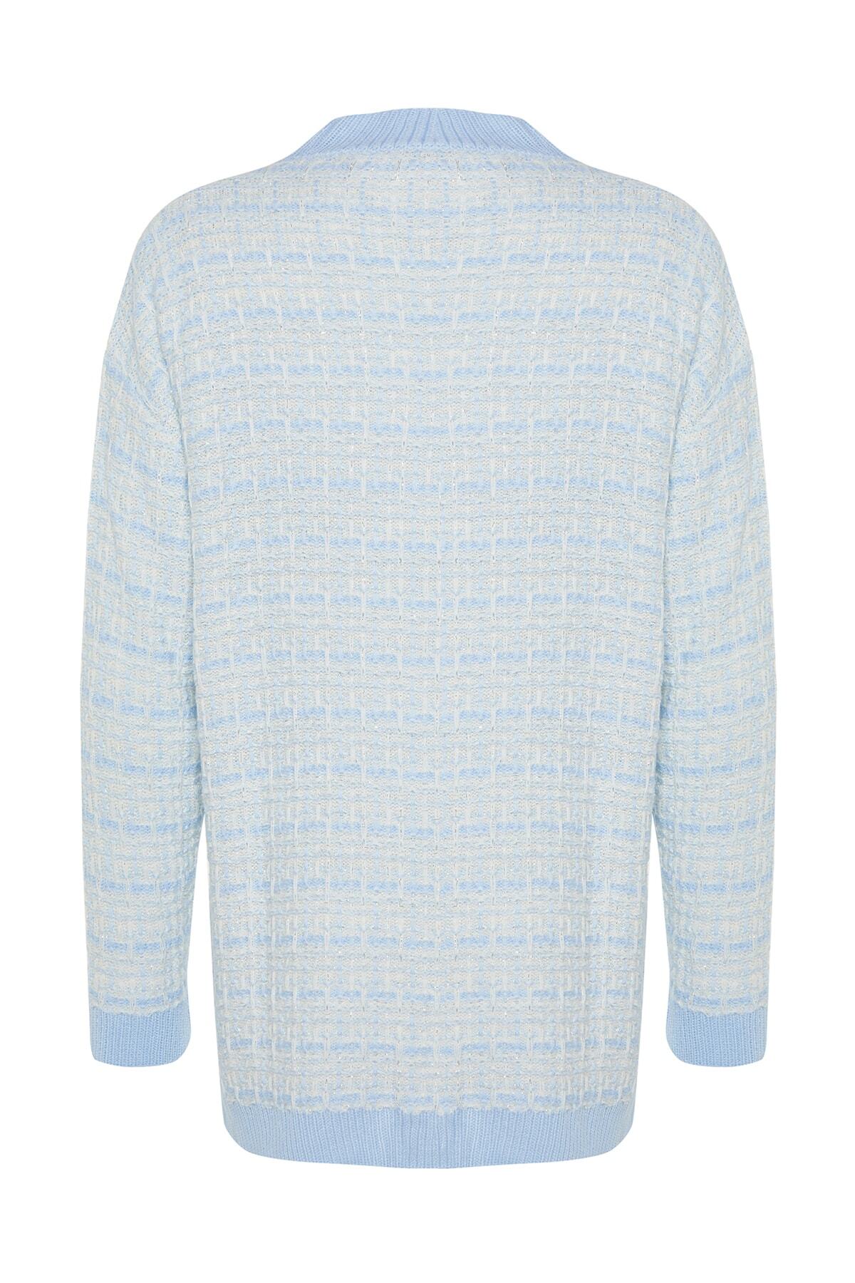 Trendyol Collection-Светлосиня широка жилетка с визия на туид и блестящ трикотаж TWOAW21HI0250 7