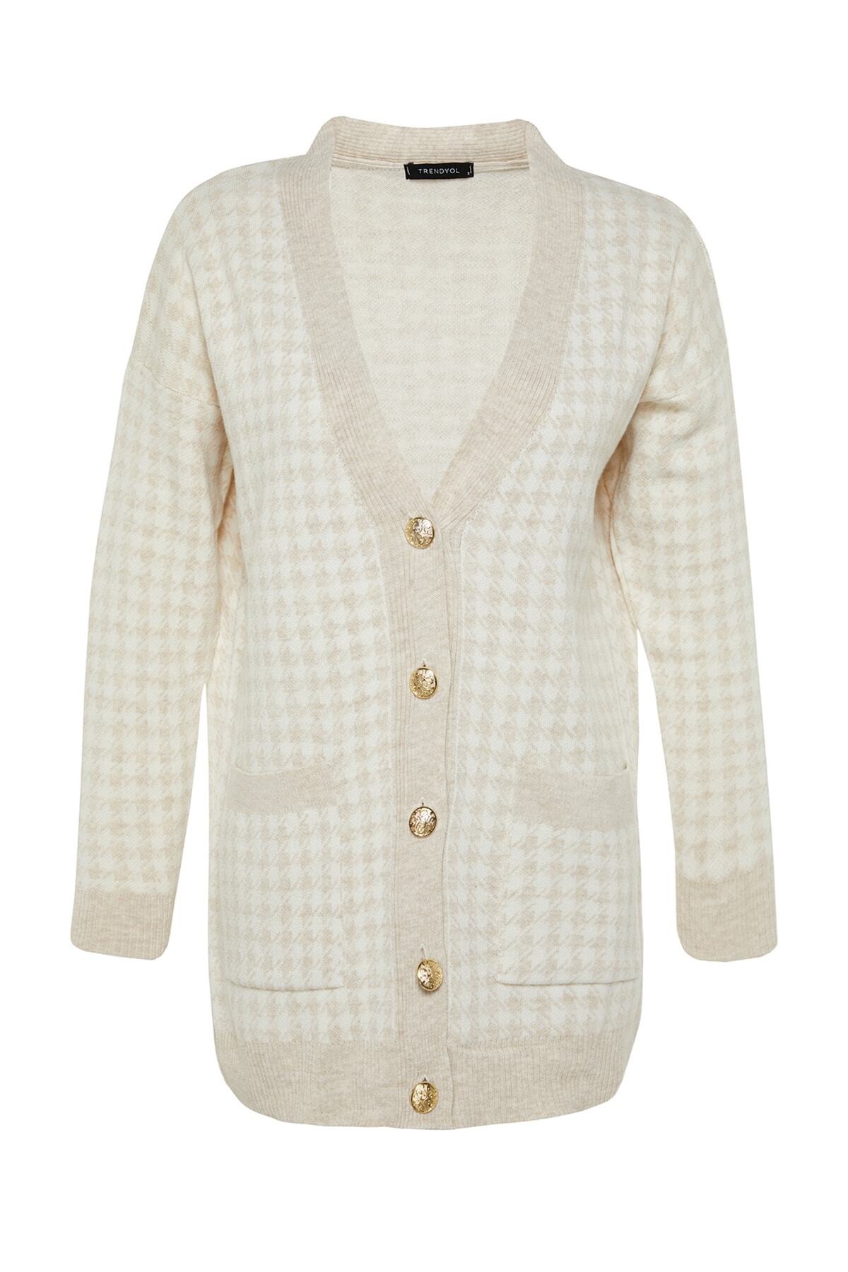 Trendyol Collection-Wide Fit Stone Colored Knitwear Cardigan - TWOAW22HI0179 6