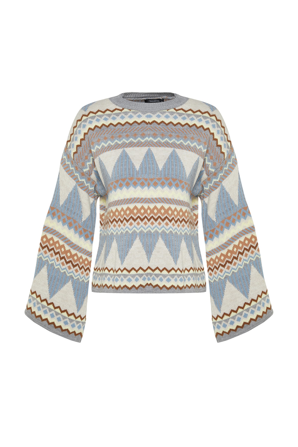 Trendyolmilla  Gri Geniş Kalıp Bisiklet Yaka Triko Kazak TWOAW21KZ0941 - Görsel 6