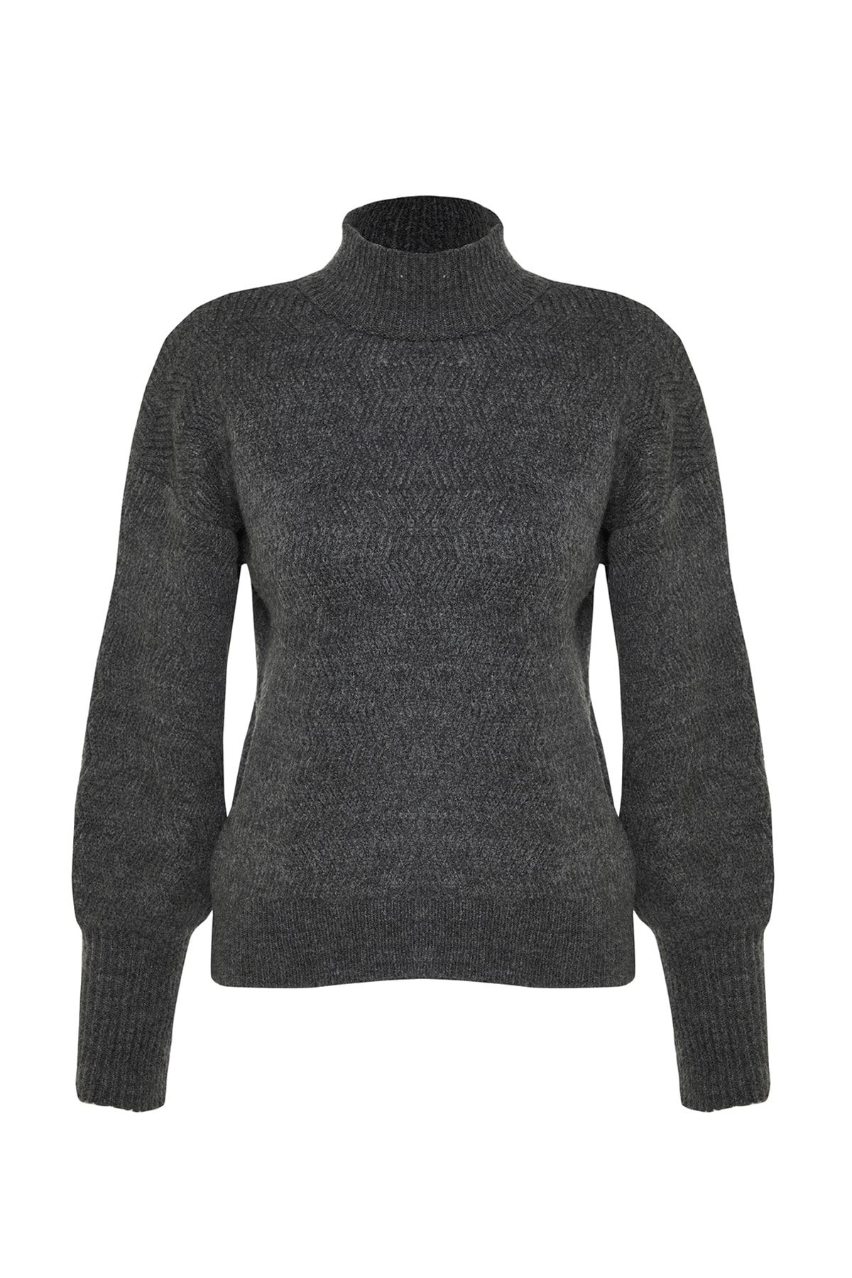 Trendyol Collection-Pulover din tricotaj antracit cu textura moale - Detaliu mâneci, TWOAW21KZ0204 6
