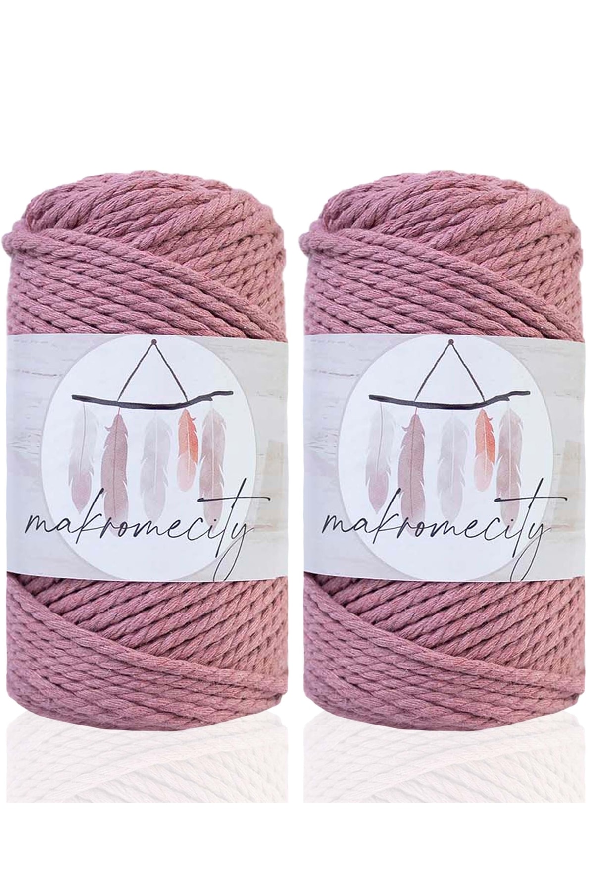 Premium 3 Twist Cotton Macrame Rope 3mm Three Twist Scanned Macrame Rope Rope 500gr (2X250GRAM) Dusty Rose