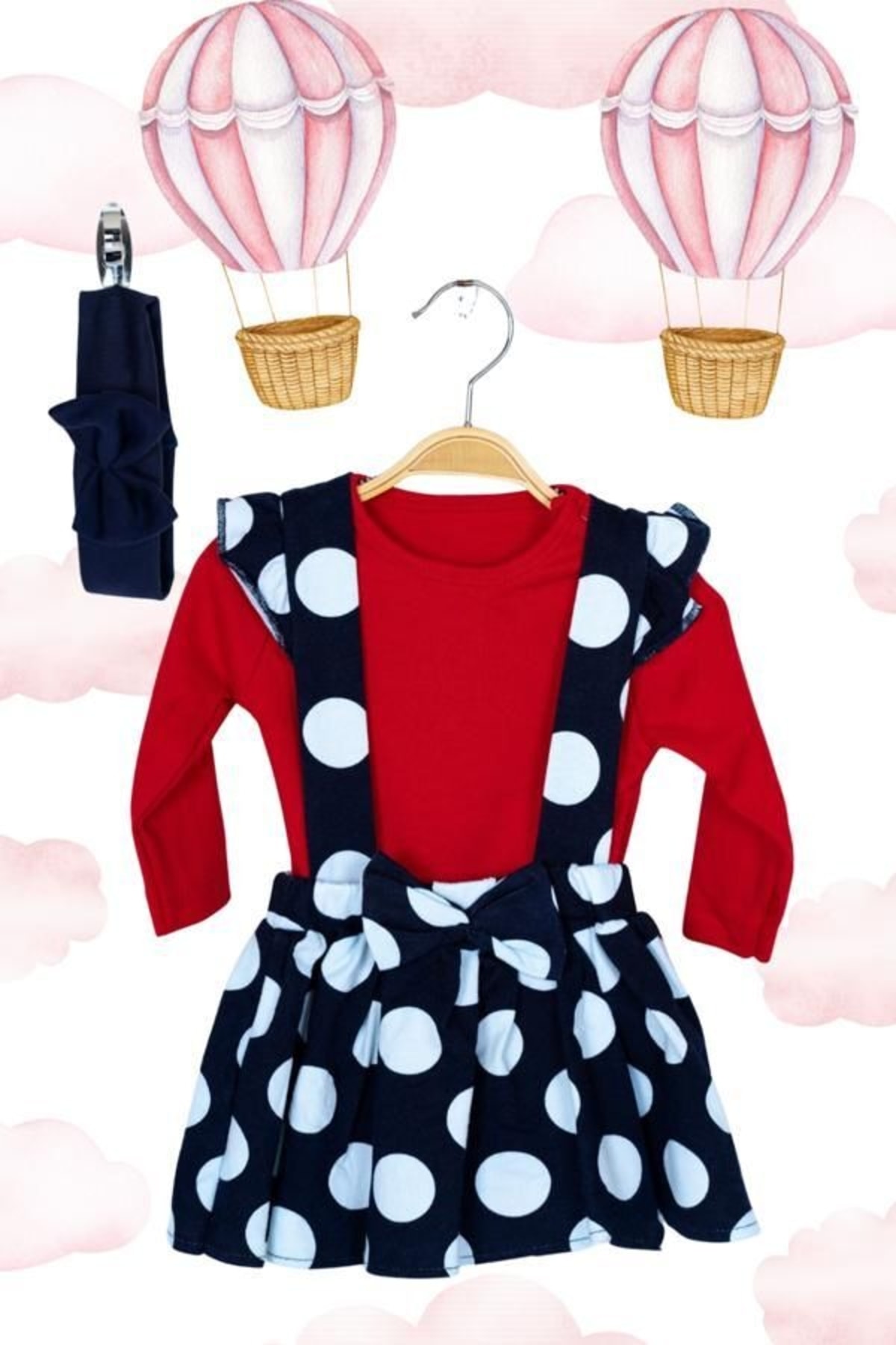 edoy Çiçek Brodeli Bandanalı Elbise Kız Bebek Elbisesi Puanlı 2li Elbise Organik Askılık Hediyeli!!! fotoğrafı 3 (önizleme)