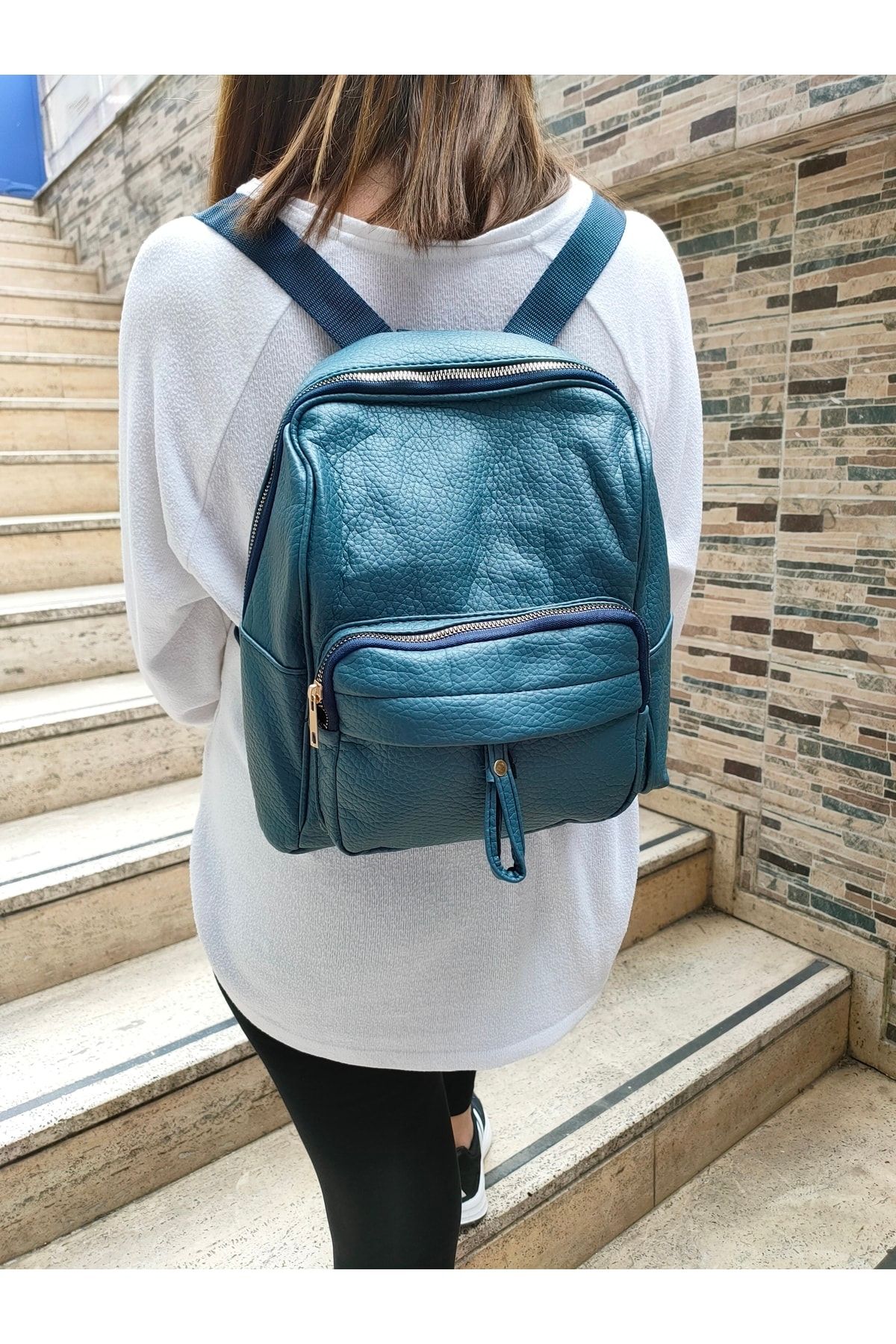 Posh Bags Backpack Blue Plain Trendyol