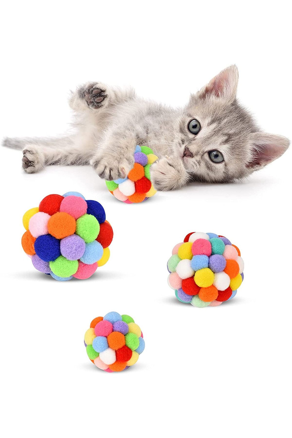 MAROKEN-Cat Exercise Toy with Pompoms and Self-Sound Cat Play Ball Pet Toy for Movement 2