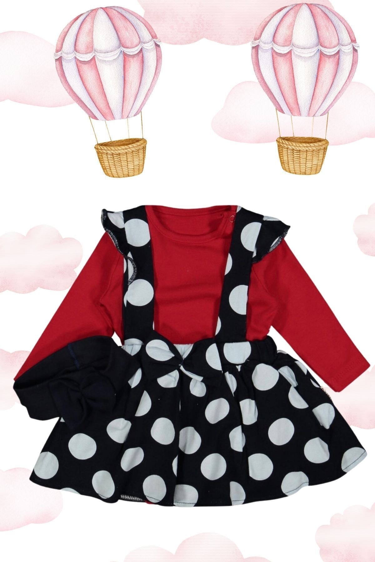 edoy Çiçek Brodeli Bandanalı Elbise Kız Bebek Elbisesi Puanlı 2li Elbise Organik Askılık Hediyeli!!! fotoğrafı 2 (önizleme)