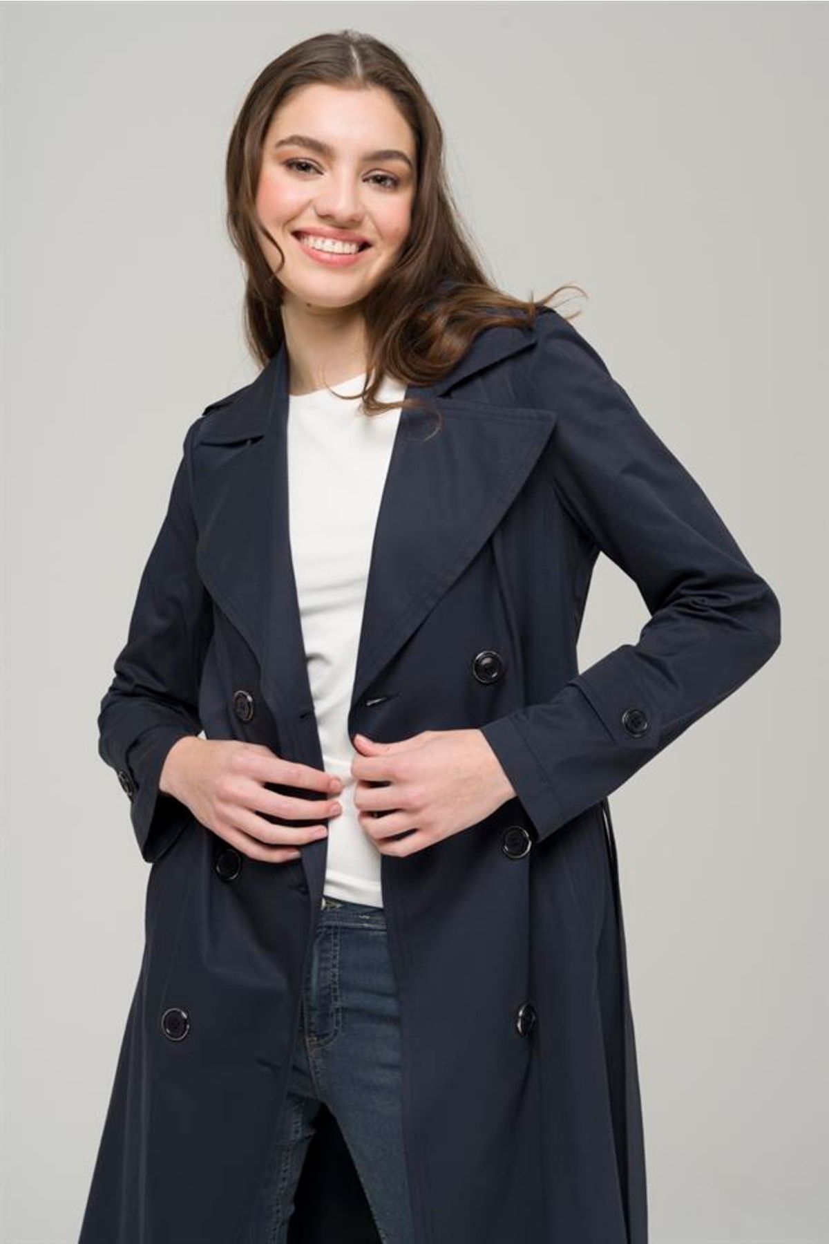 Dark navy trench coat clearance