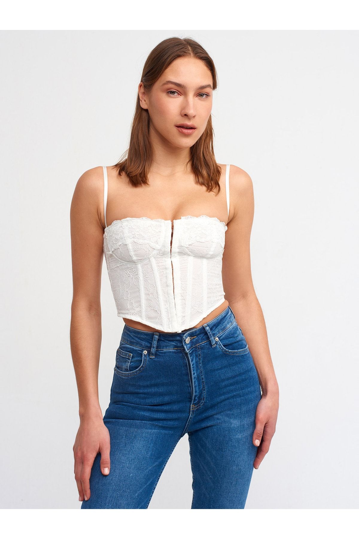 Dilvin Women's White Lace Detailed Corset Top 5852 - Trendyol