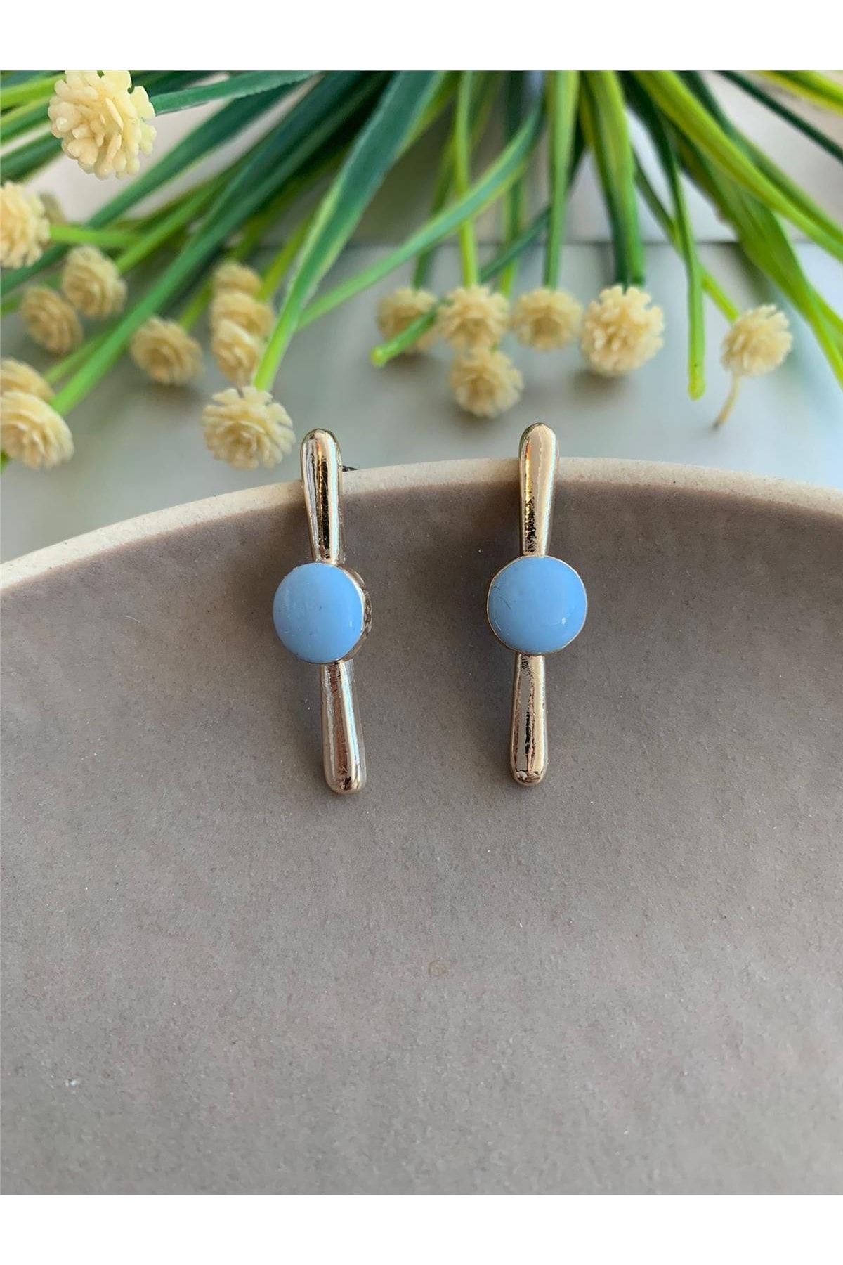 Pelin Aksesuar Blue Circle And Stick Earrings Trendyol