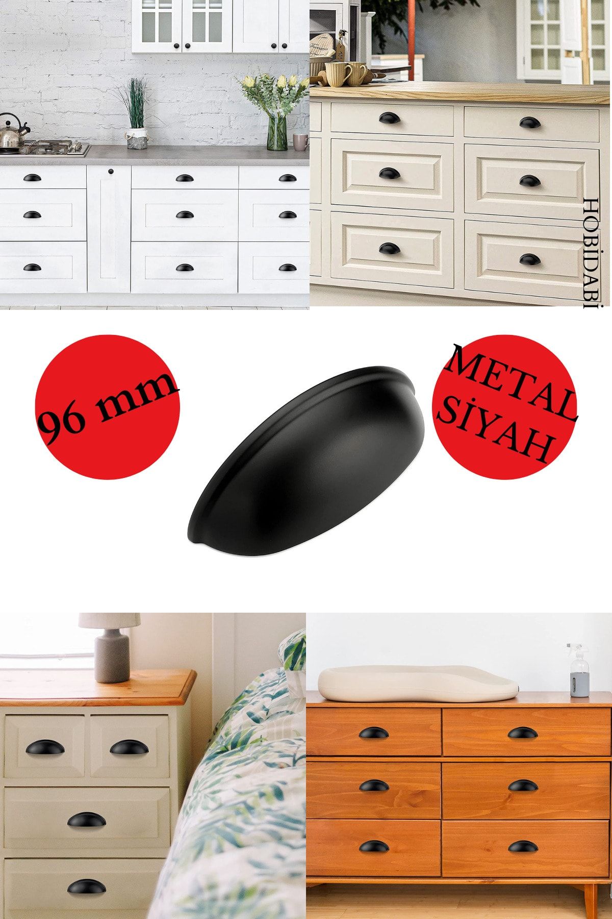 Metal 96 Mm Siyah Tas Mobilya Kulpu Midye Çanak Mat Siyah Dolap Çekmece Vestiyer