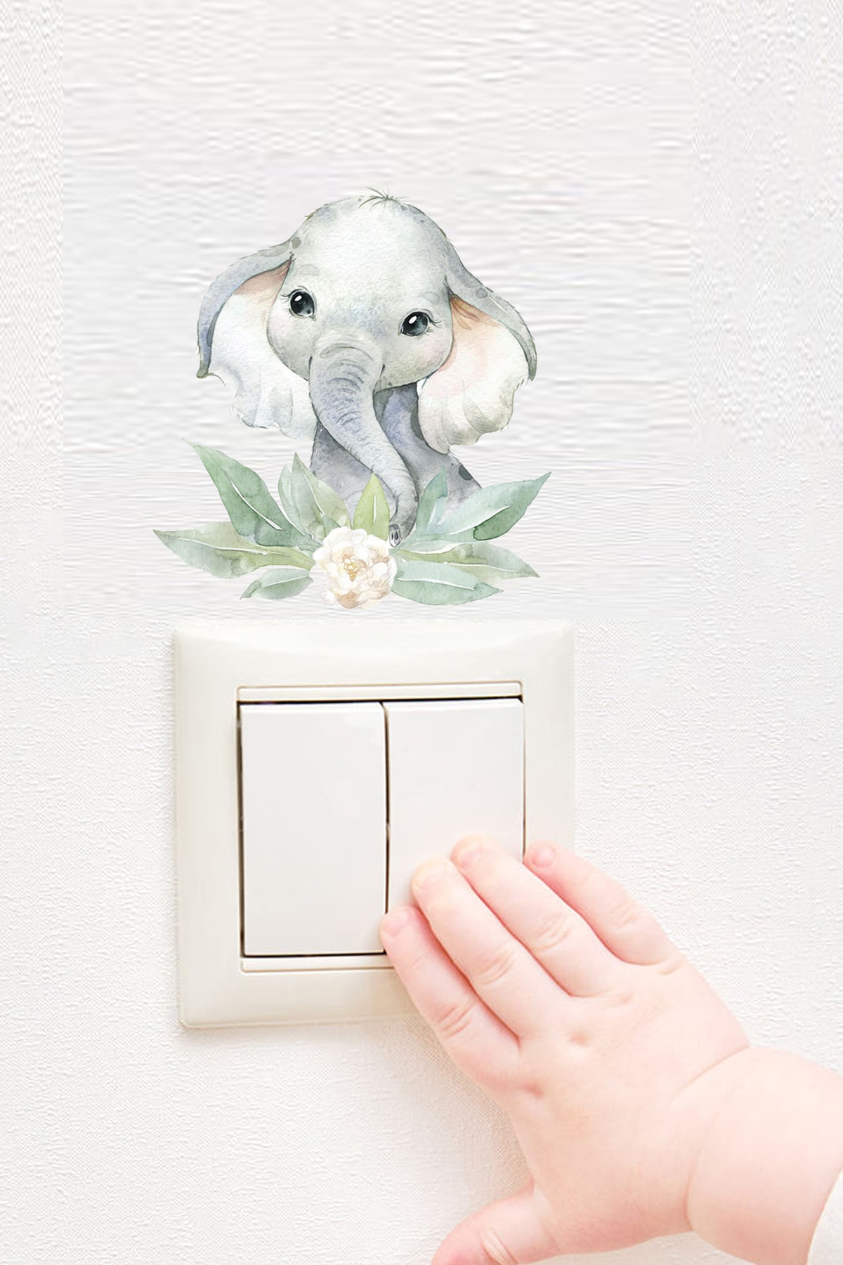 Sim Tasarım - Priz - Suluboya Çiçekli Fil Dekoratif Priz Sticker fotoğrafı 2 (önizleme)