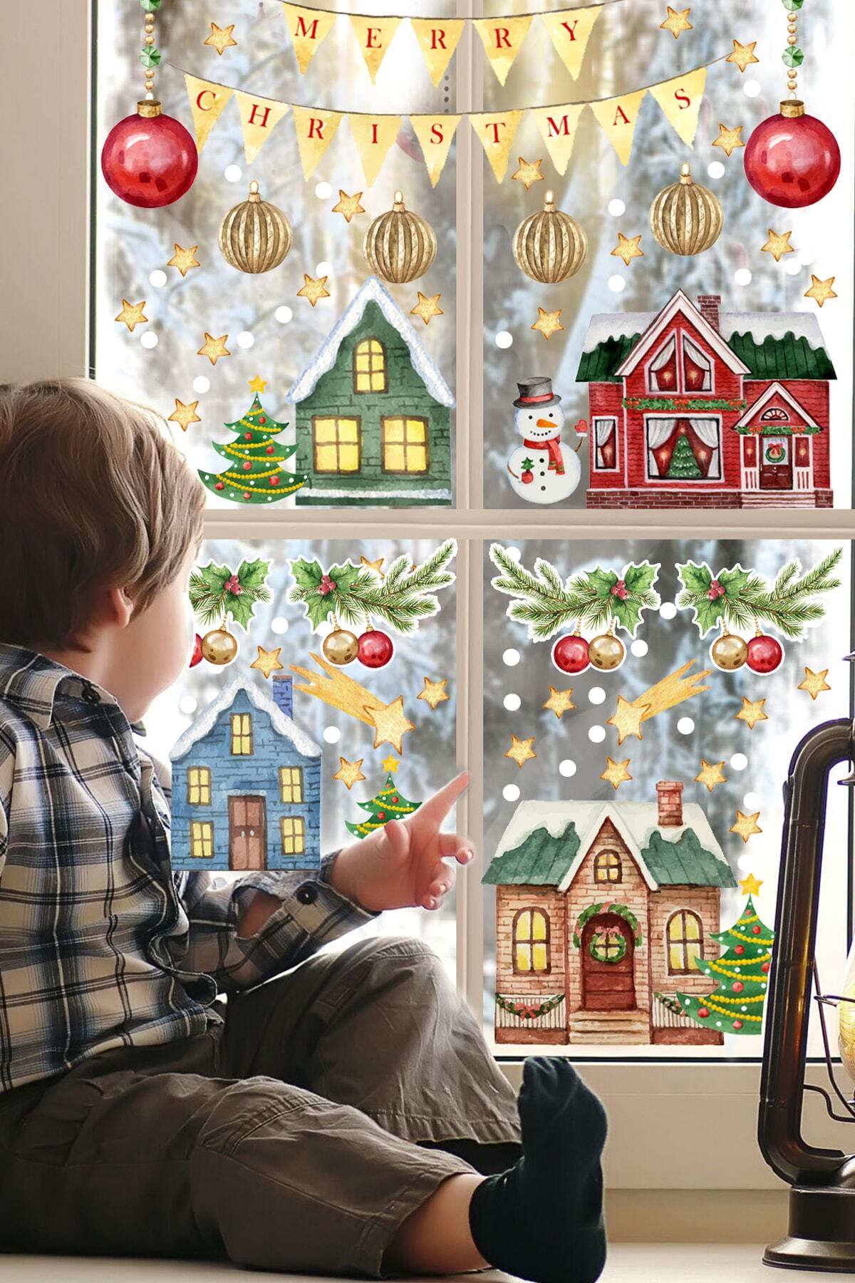 Sim Tasarım Yılbaşı Masalsı Şehir Yeniyıl Cam Süsleme Sticker Seti fotoğrafı 2 (önizleme)