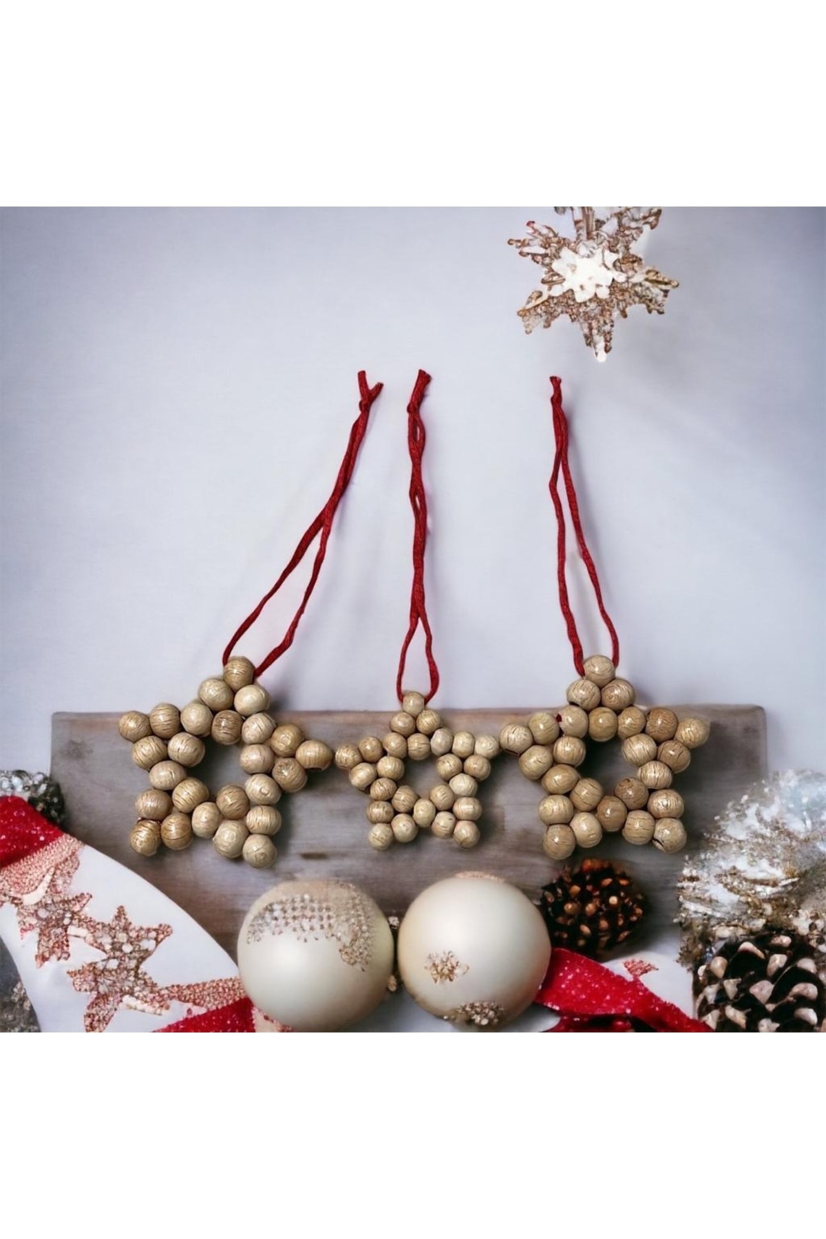 Decorative Wooden Beaded 3-Piece Set Star Kitchen Living Room Balcony Kids Baby Room Wall Ornament Door Ornament