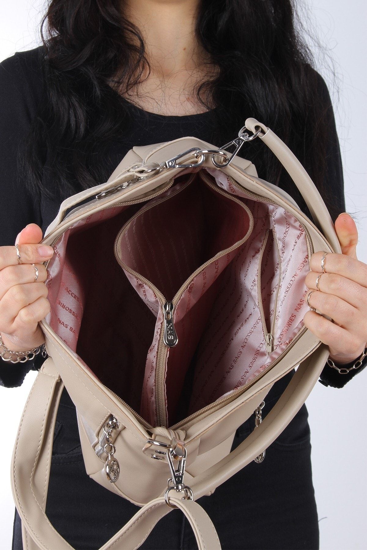 By Hakan-Nas Bag-1284 Dona Women's Shoulder Bag Handbag Sand 4