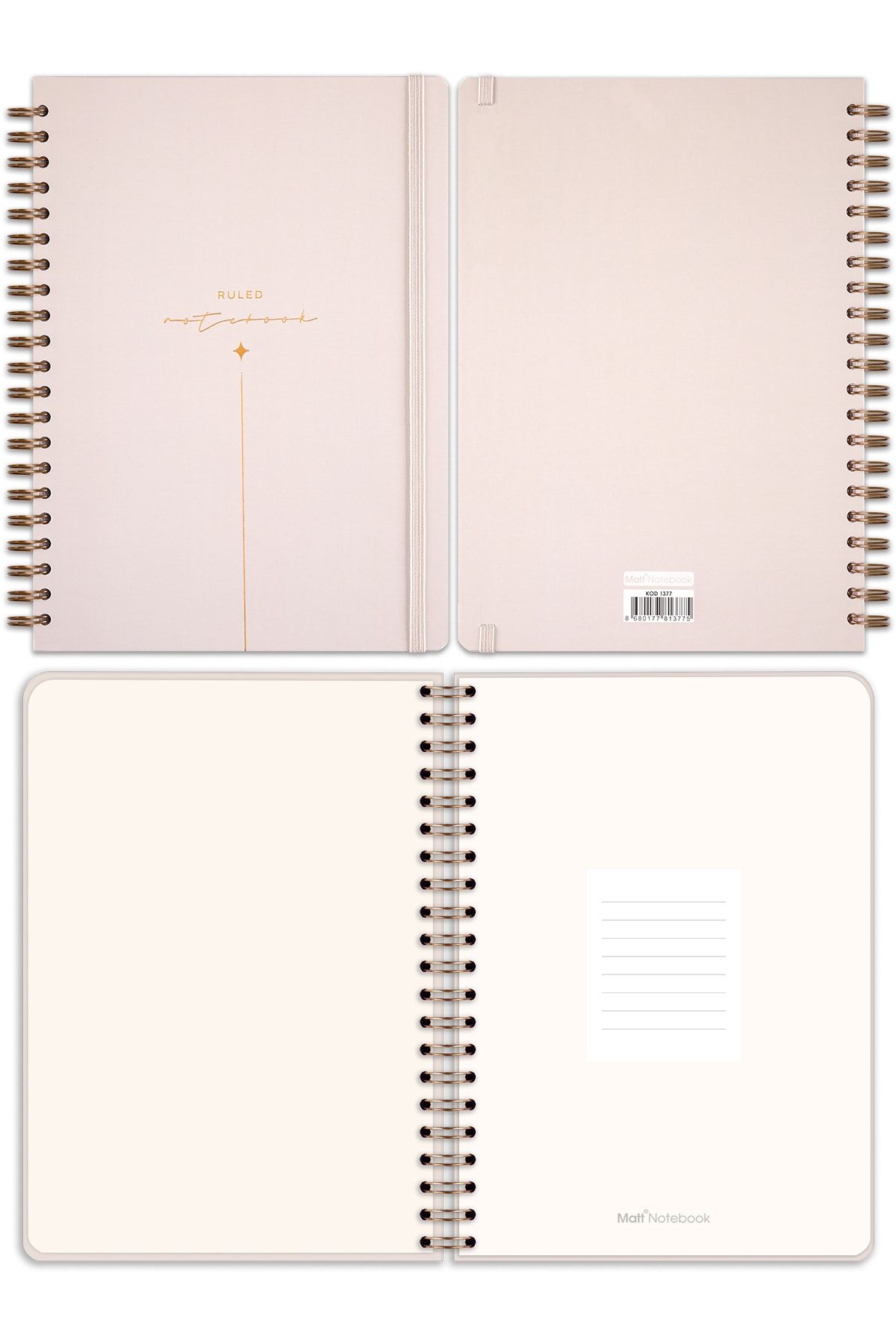 Matt Notebook-دفتر ملاحظات ذو غلاف صلب حلزوني مرن مقاس 20 × 28 سم مقاس A4، مخطط باللون البيج 6