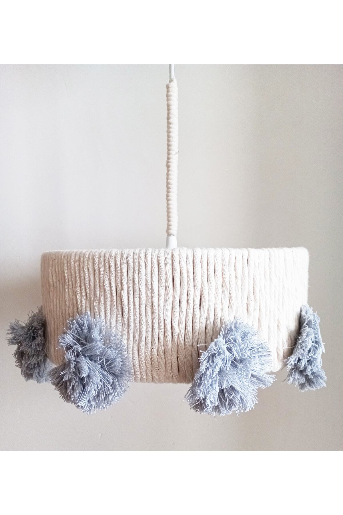 C&A&B KUZEY AVİZE-Ecru Macrame Rope Wrap رمادي كبير تصميم Pompom للأطفال - الأطفال - تصميم غرفة المراهقين قلادة مصباح الثريا 2