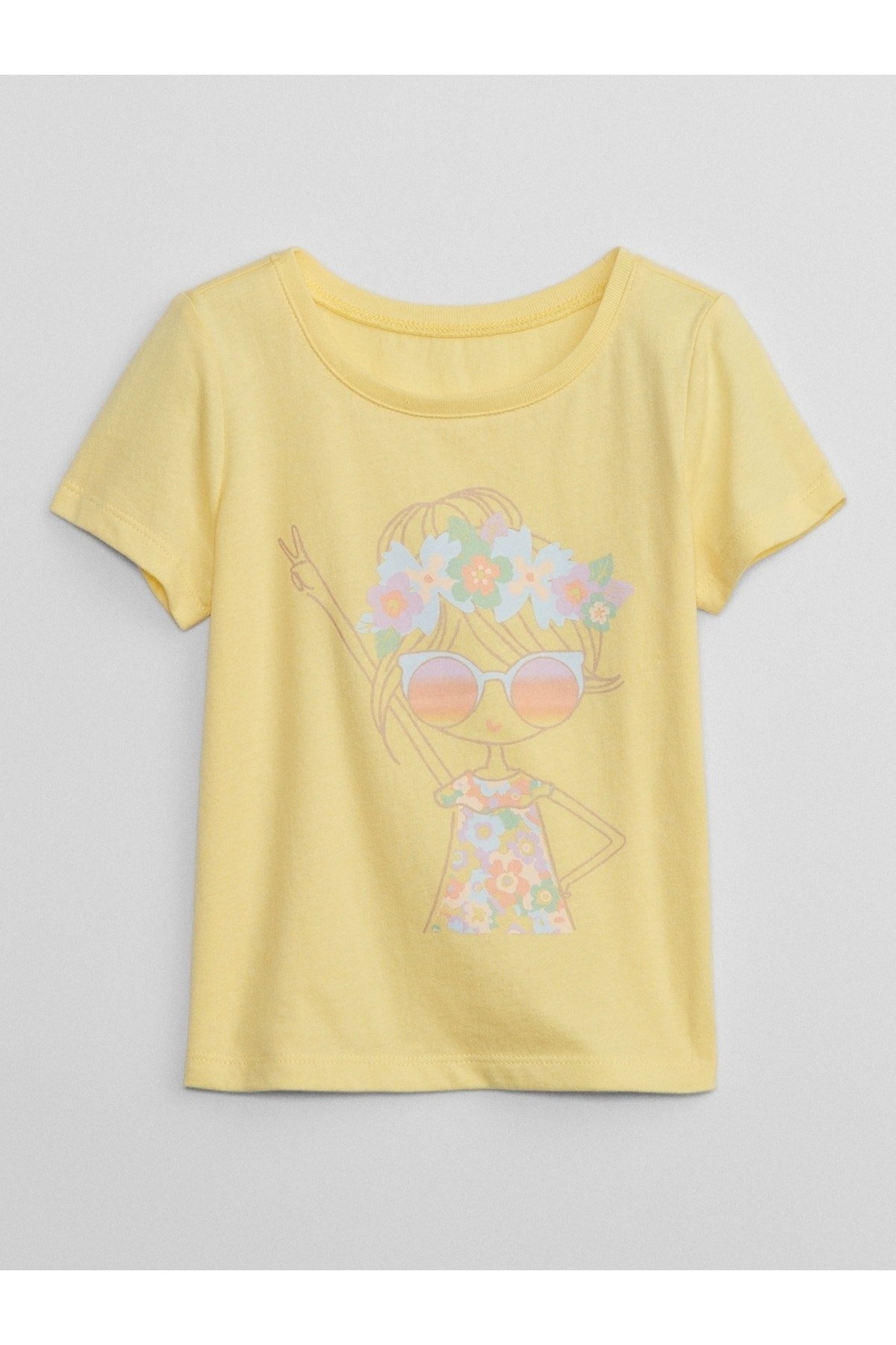 تیشرت دختر بچه با چاپ گرافیکی زرد
