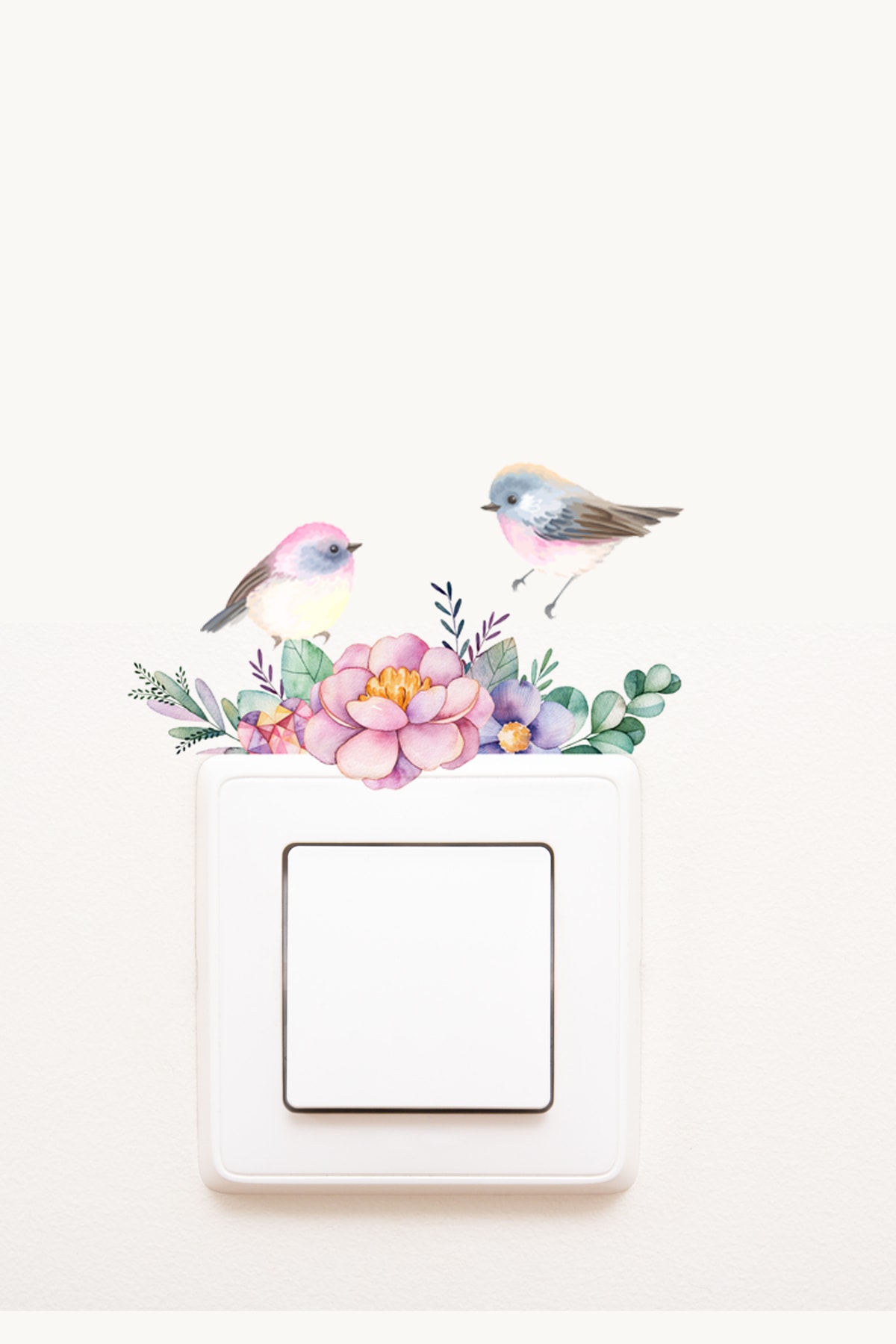 Sim Tasarım - Priz - Çiçekler Ve Kuşlar Suluboya Oda Süsleme Ve Priz Dekorasyon Sticker fotoğrafı 2 (önizleme)