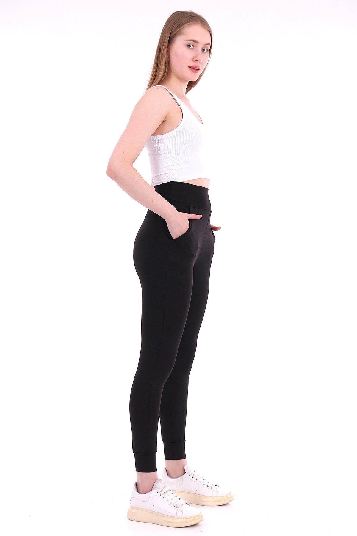COLORSHERE Women s Black Wide Belt Side Pocket Jogger Tracksuit Tights