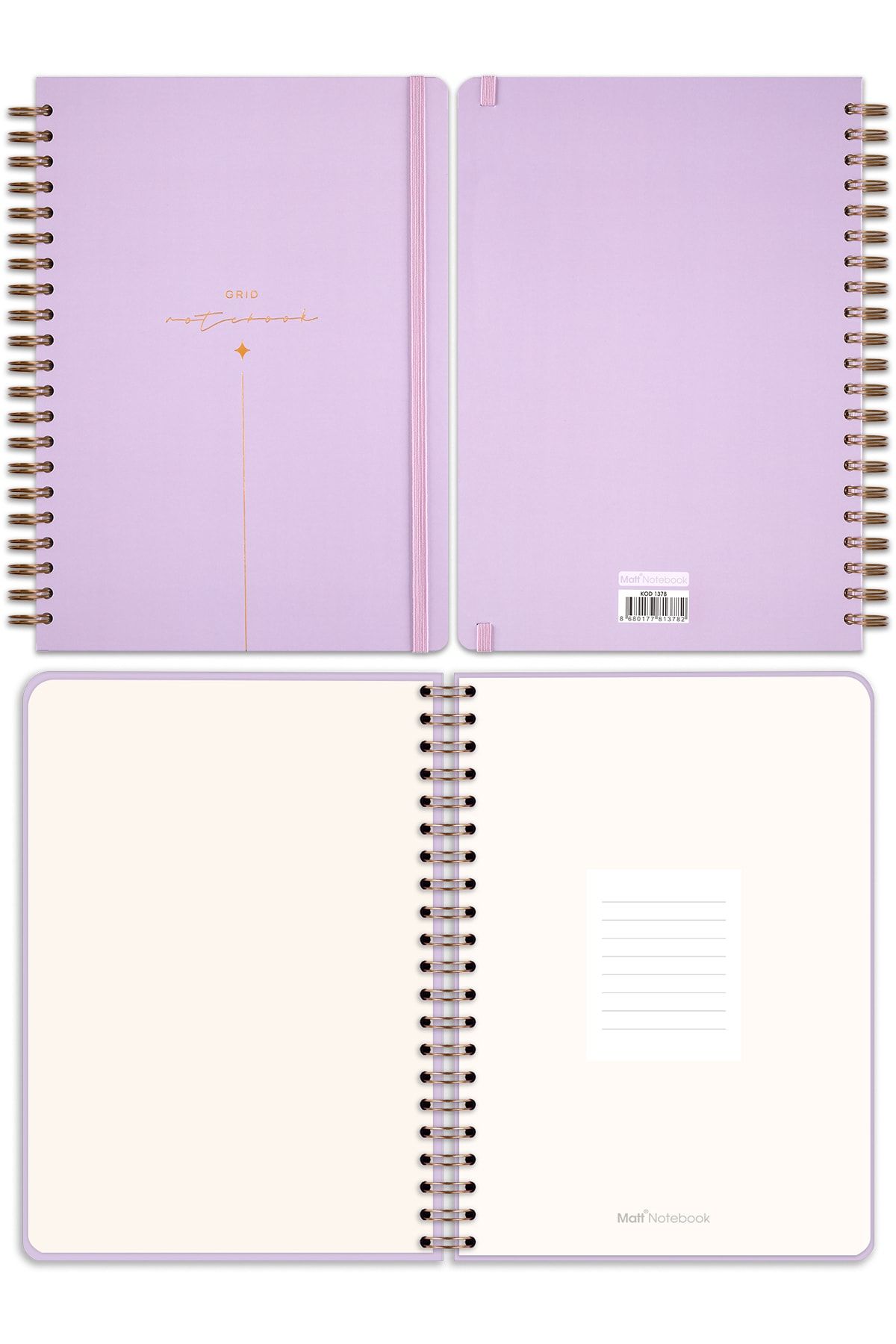 Matt Notebook-20x28 Cm A4 Elastic Spiral Hard Cover Notebook Checkered Lilac 6