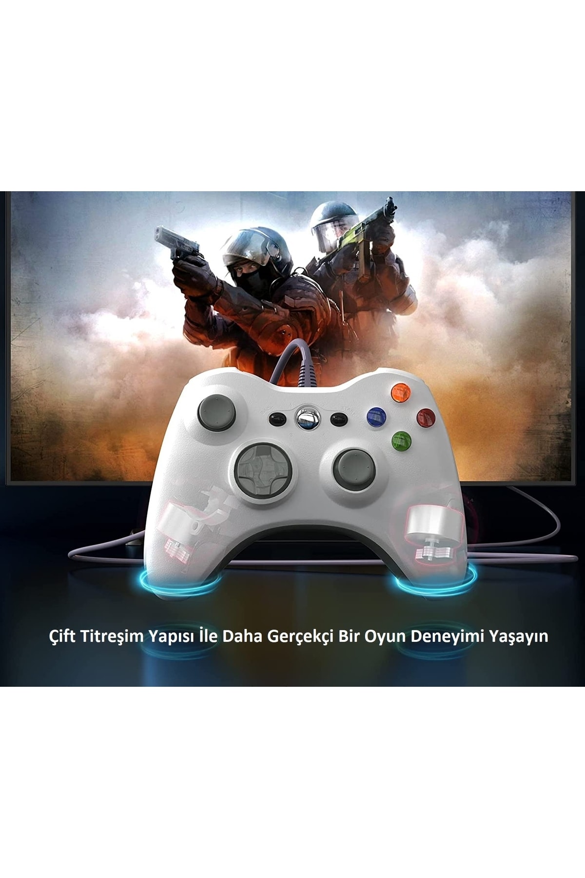 Windows Pc Uyumlu Titreşimli Kablolu Joystick Gamepad 6