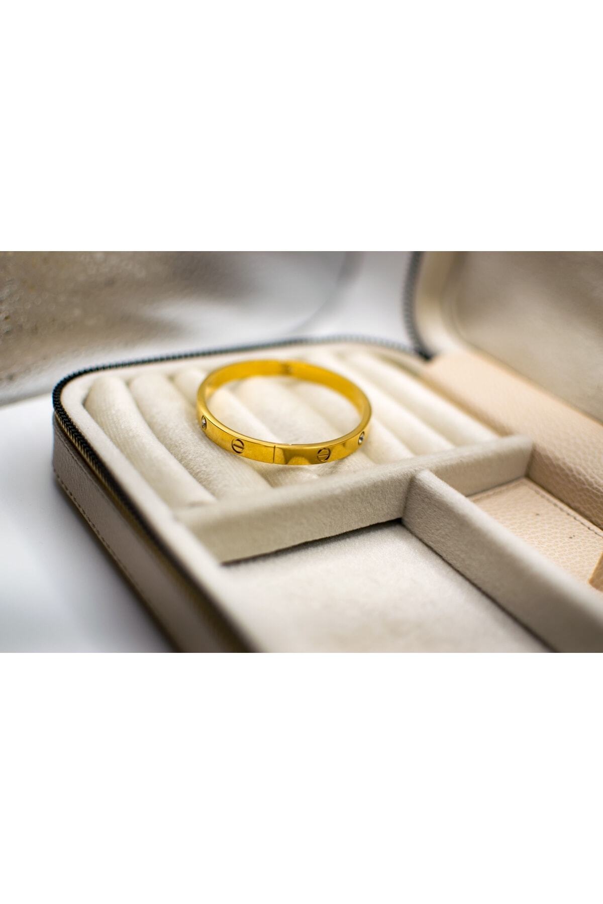 Gold Zirkon Taşlı Çelik Cartier Bileklik