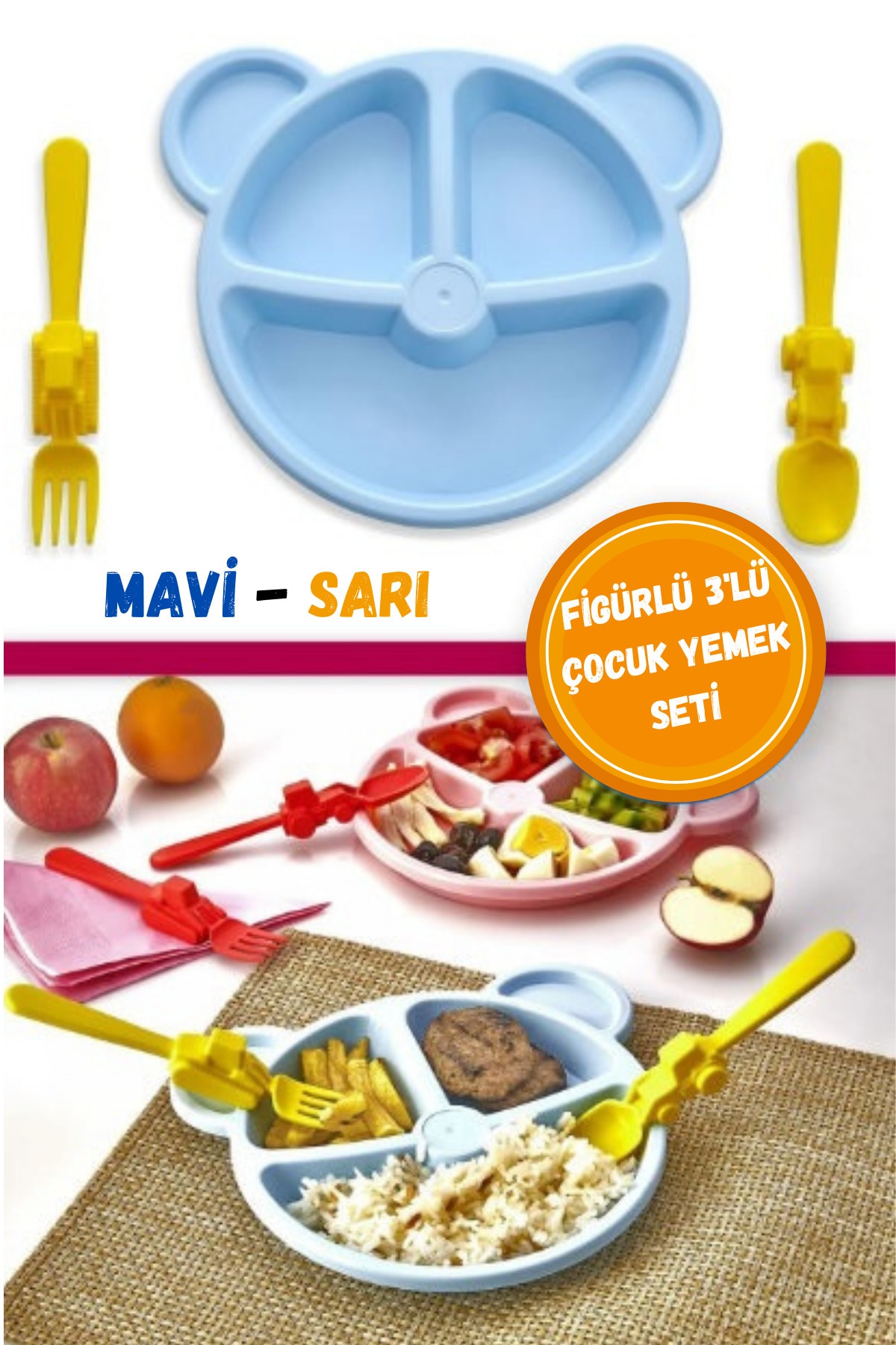 WAPPA Tabak Çatal Kaşık Seti 3'lü Mama Ve Yemek Seti Tabak Kaşık Çatal Takımı