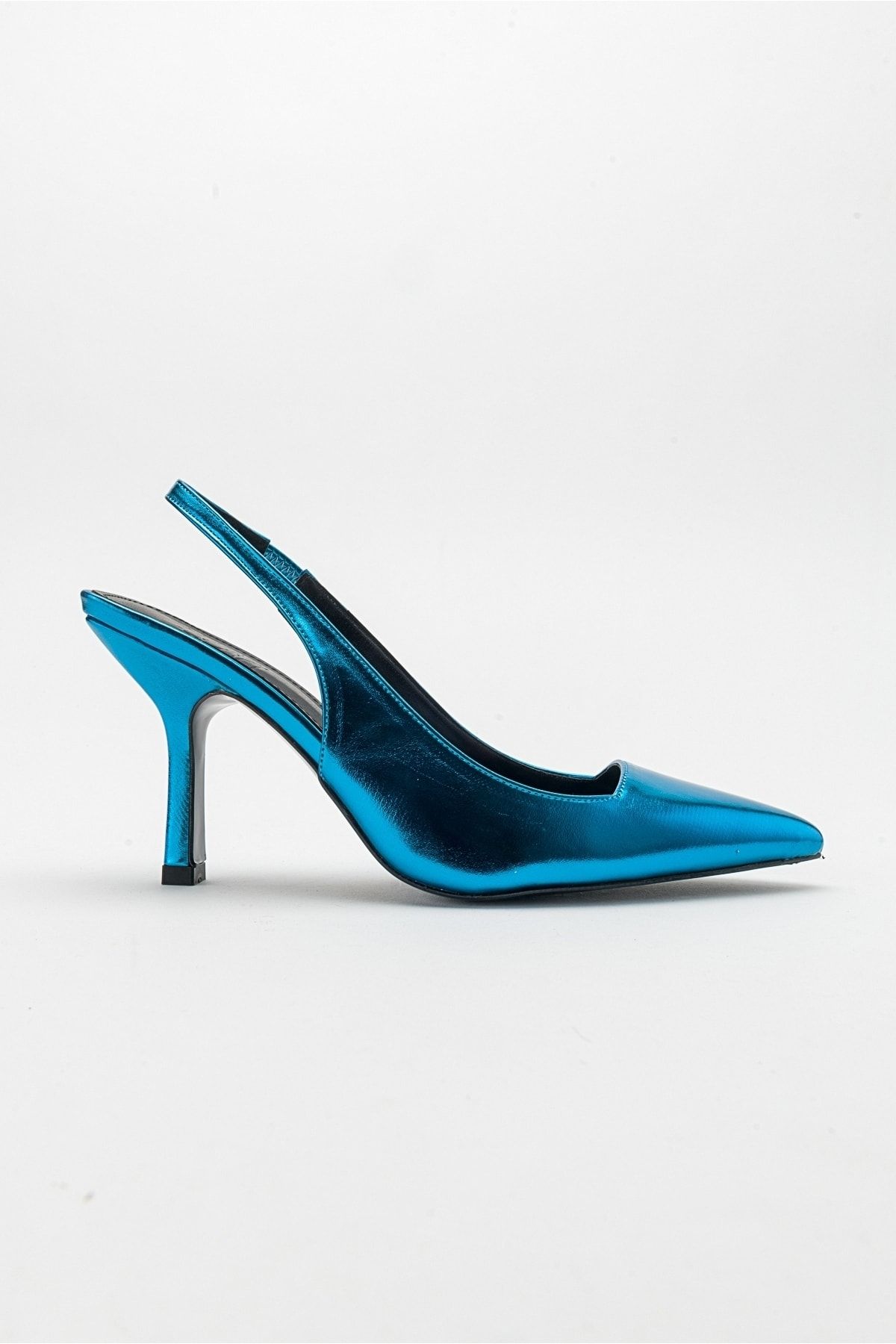 کفش پاشنه کلاسیک آبی زنانه فلزی اورجینال luvishoes