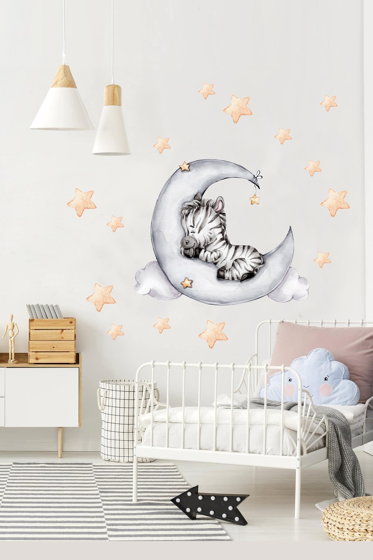 Tiny Zebra And Stars On The Moon Nursery Wall Stickers Set - Sim702