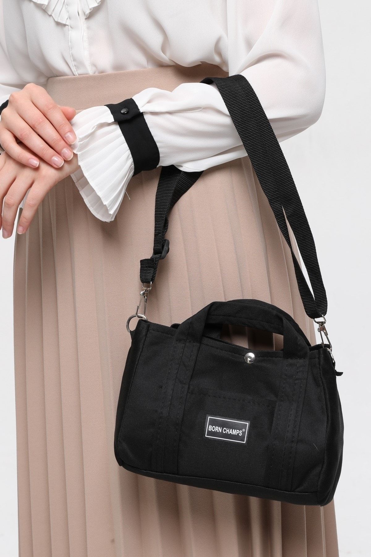 YAFES Bagseores Born Champs Fabric Mini Hand and Shoulder Bag Black 0034 Trendyol