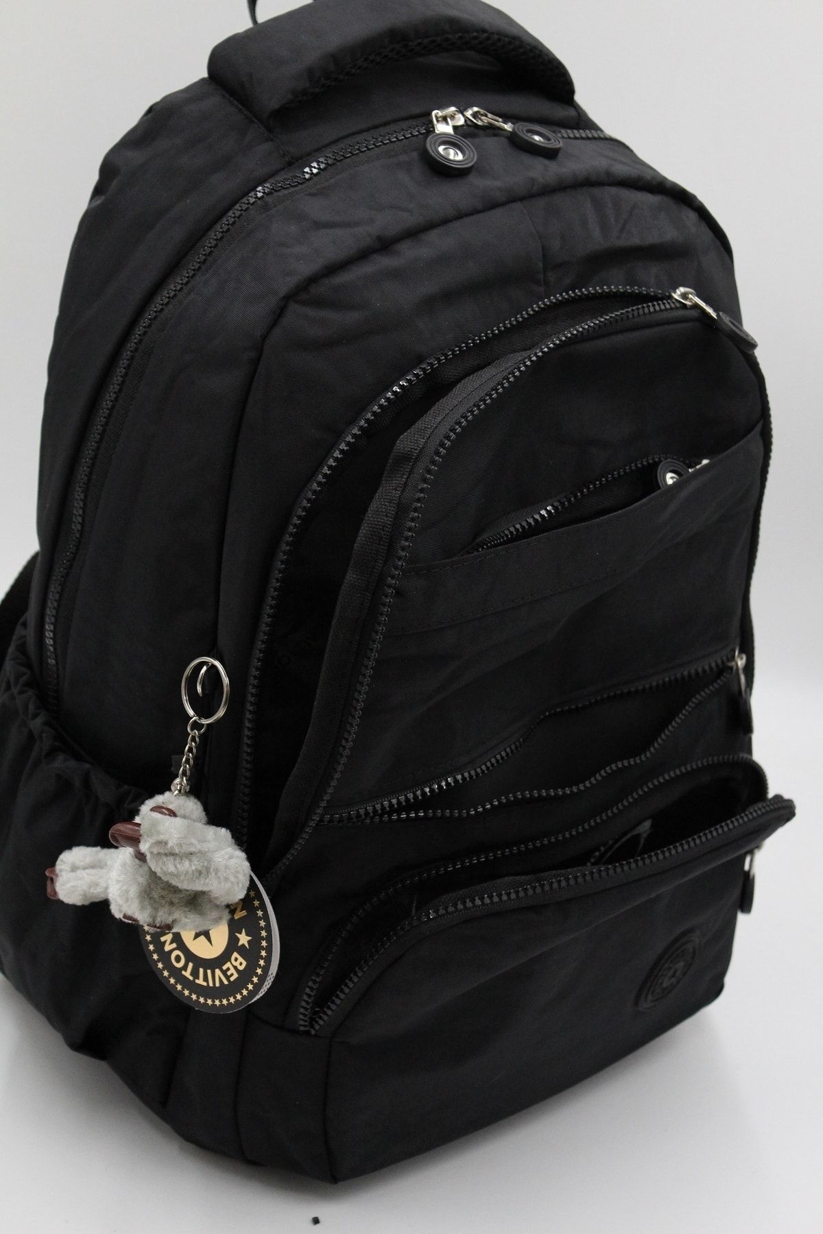 Bevitton-Rucsac negru unisex din țesătură șifonată rezistentă la apă 2400 6