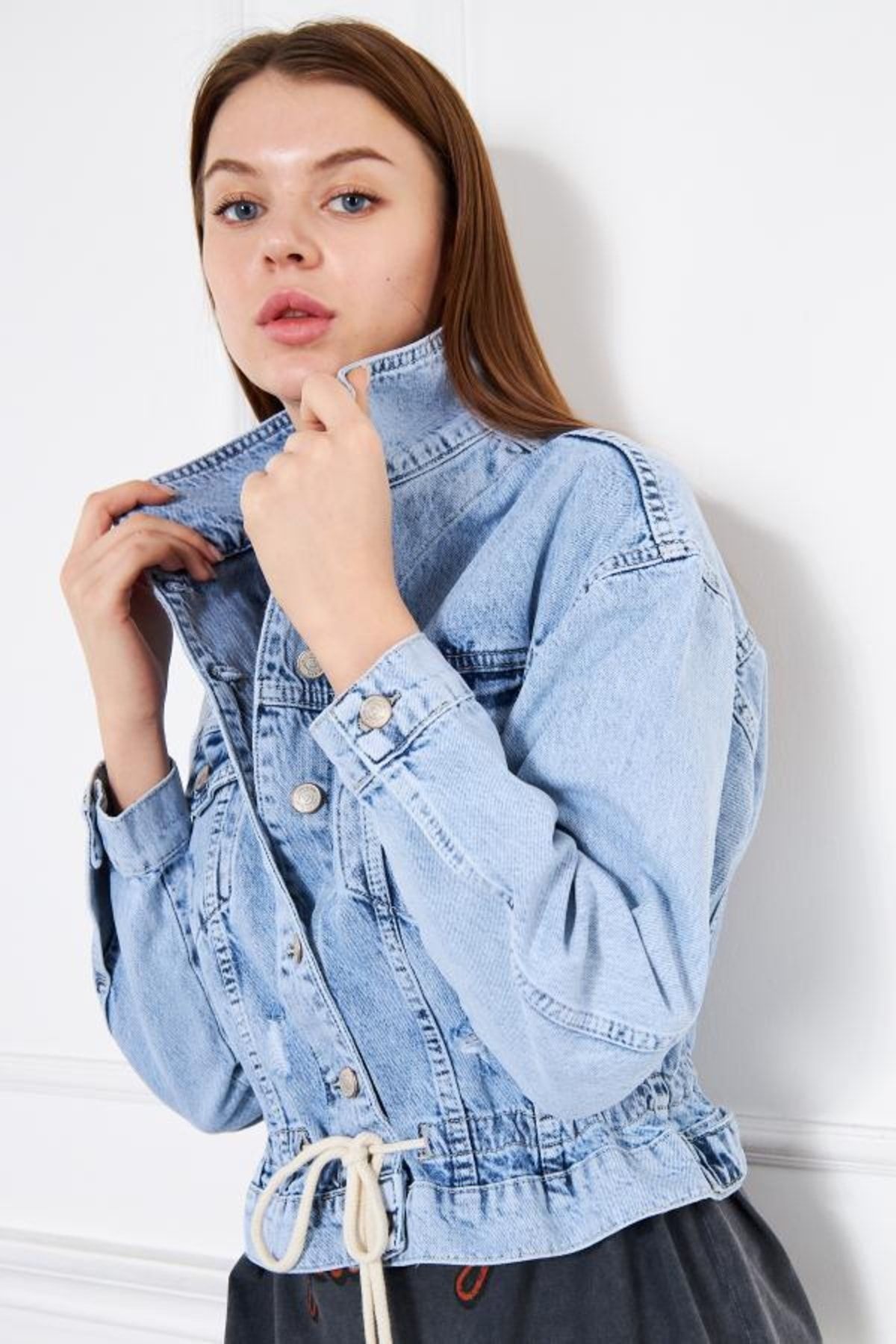 CRC JEANS Bolero Coat with Waist Cord Detail